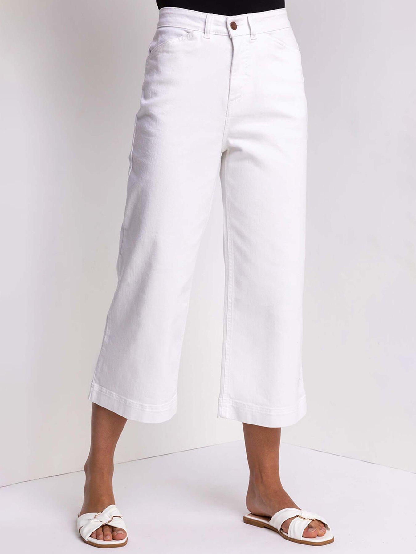 undefined Wide Leg Stretch Denim Cropped Culottes