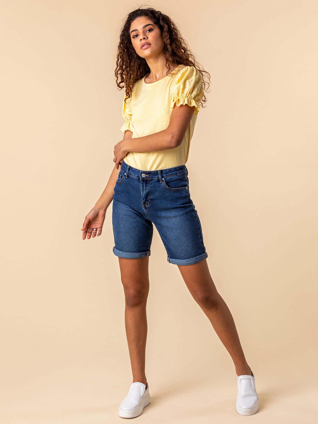  image of roman-turned-hem-denim-stretch-shorts