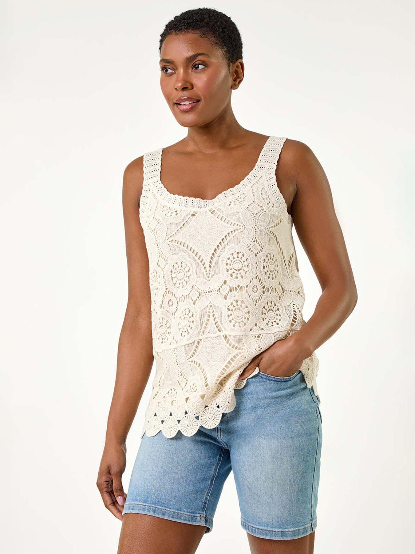 undefined Cotton Crochet Knit Vest Top
