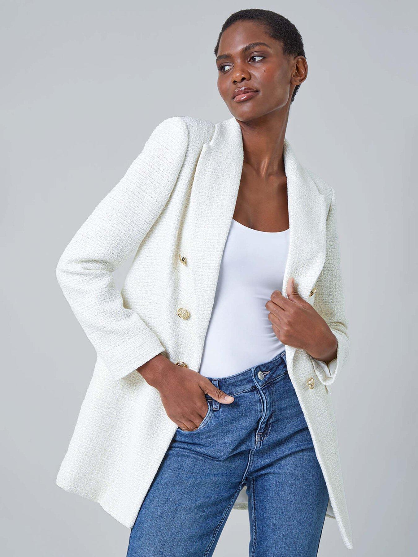 undefined Tailored Longline Boucle Jacket - White