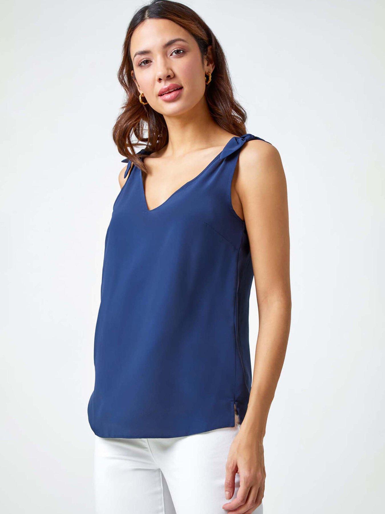  image of roman-tie-detail-strap-v-neck-cami-top