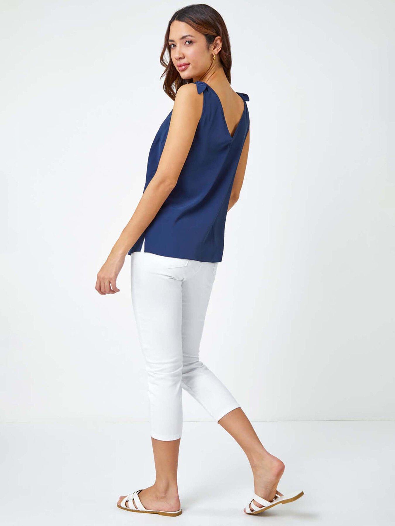  image of roman-tie-detail-strap-v-neck-cami-top