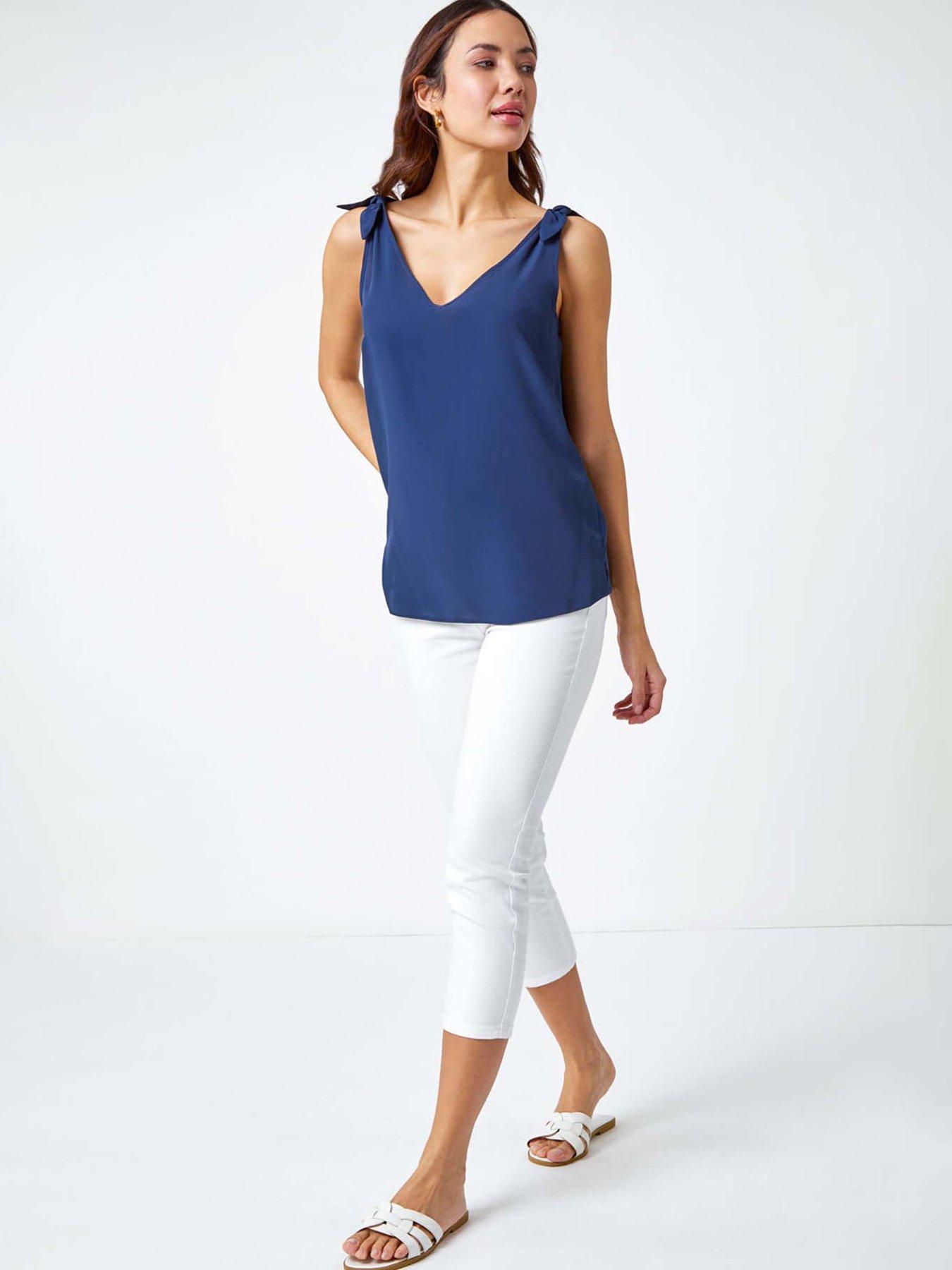  image of roman-tie-detail-strap-v-neck-cami-top