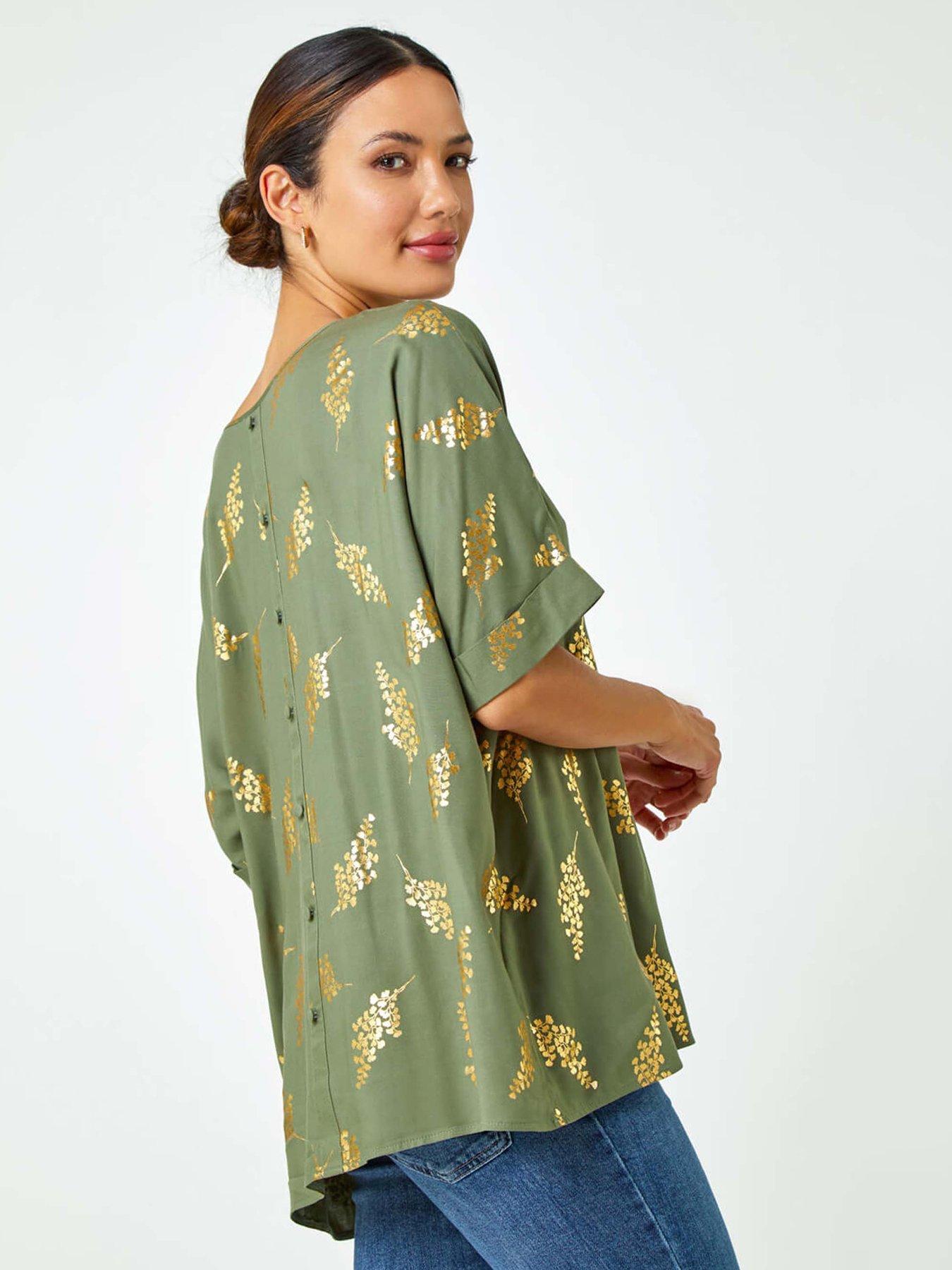 stillFront image of roman-metallic-leaf-print-oversized-t-shirt