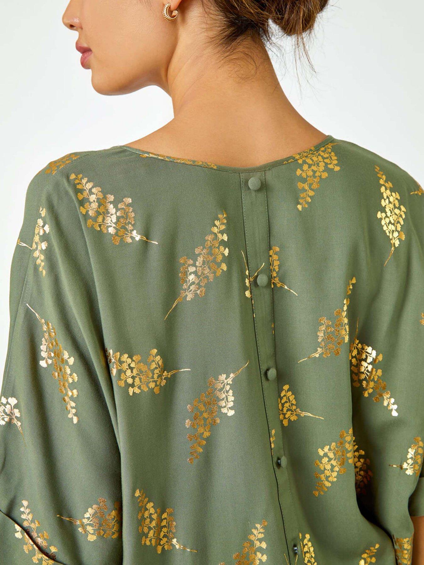  image of roman-metallic-leaf-print-oversized-t-shirt