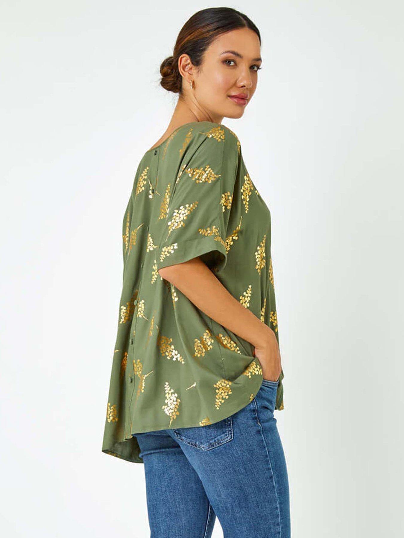  image of roman-metallic-leaf-print-oversized-t-shirt
