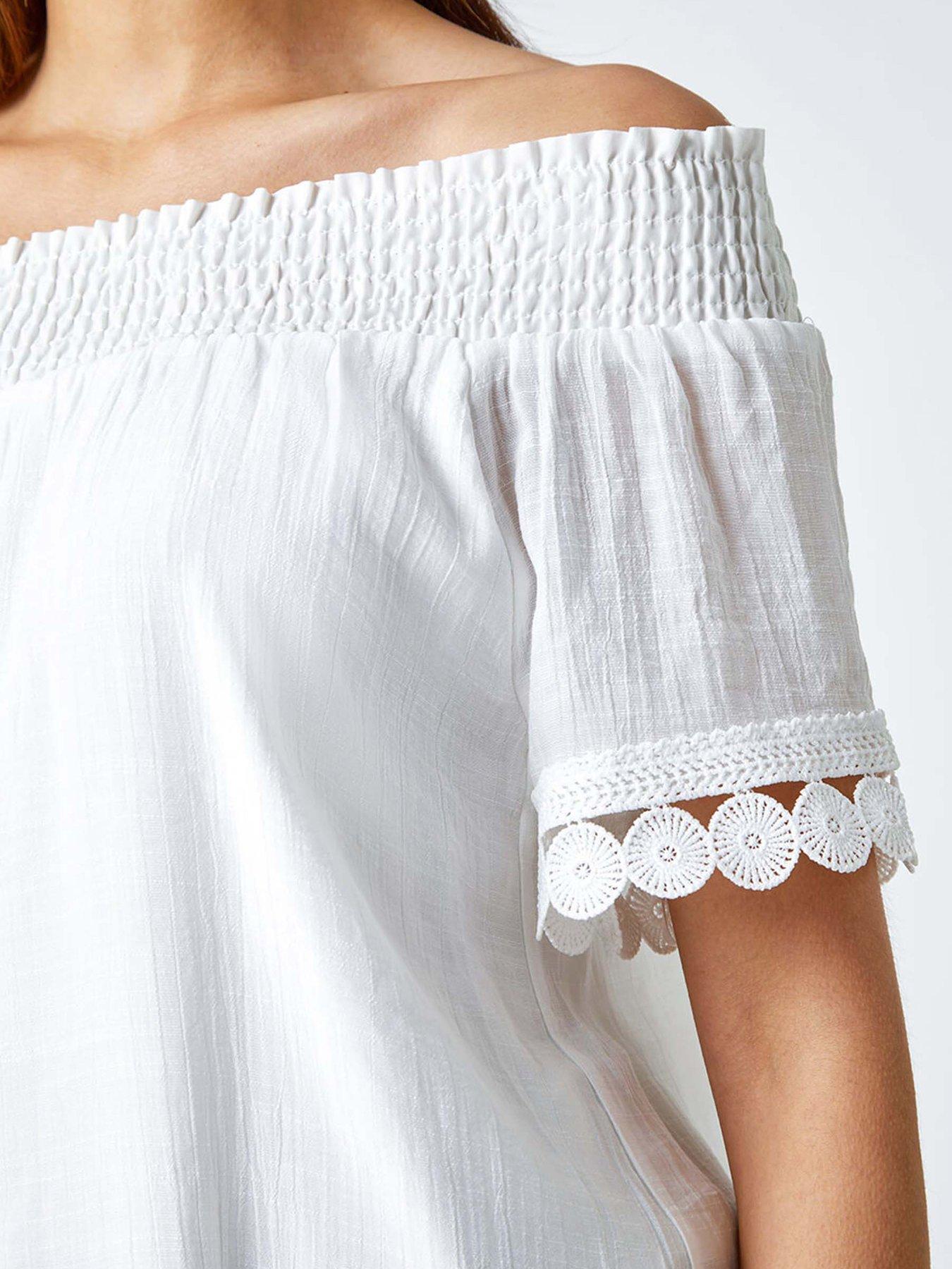  image of roman-lace-detail-shirred-bardot-top