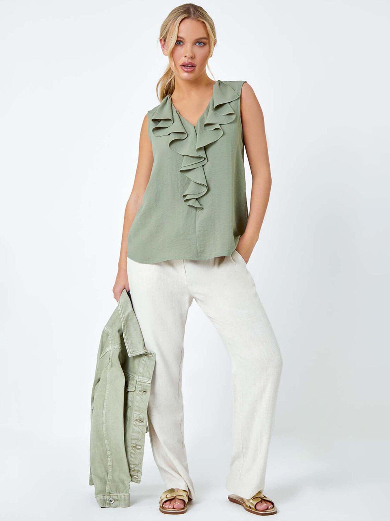 Image 3 of 5 of Roman Petite Frill Front Vest Top - Green