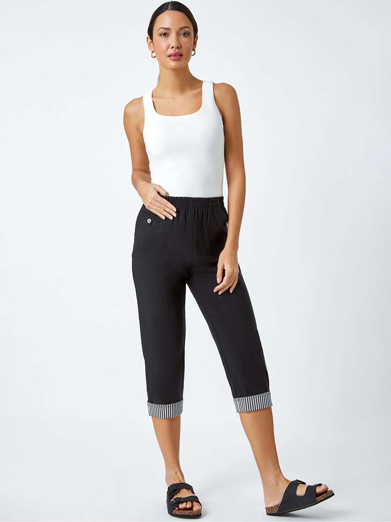  image of roman-contrast-detail-cropped-stretch-trousers-black