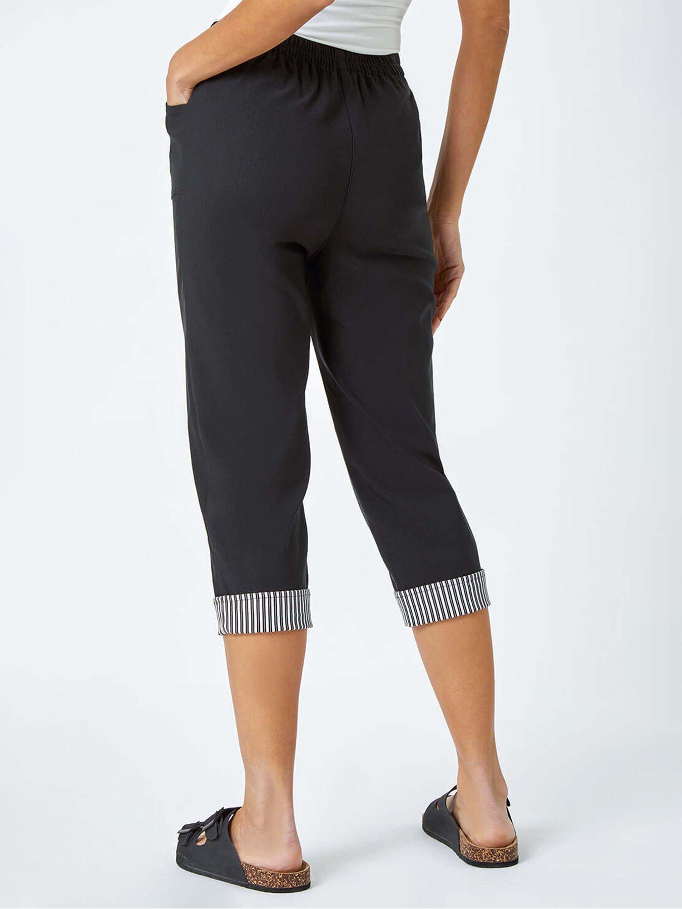  image of roman-contrast-detail-cropped-stretch-trousers-black
