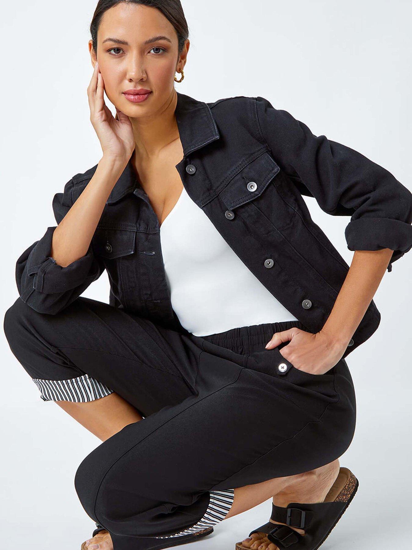  image of roman-contrast-detail-cropped-stretch-trousers-black