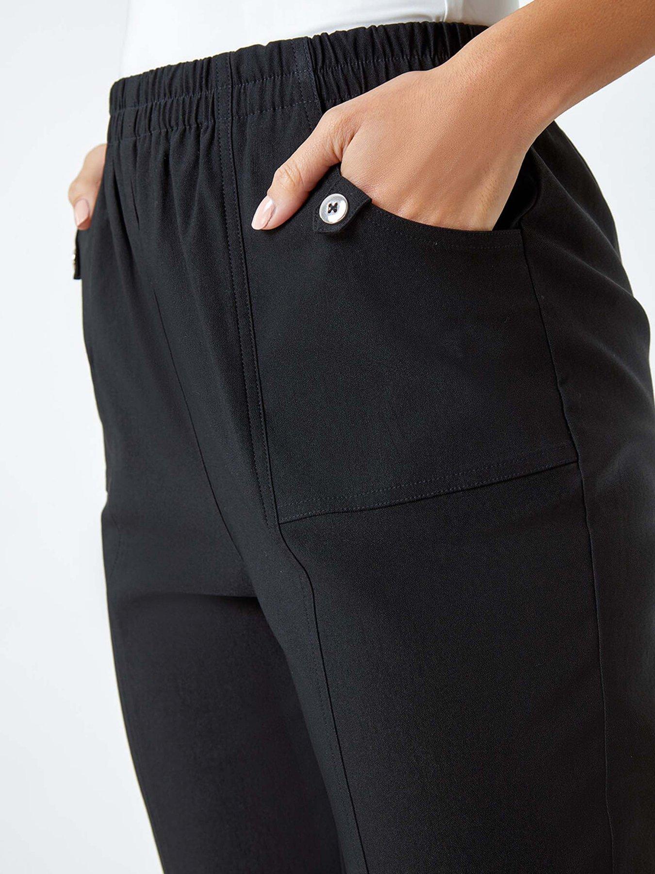  image of roman-contrast-detail-cropped-stretch-trousers-black