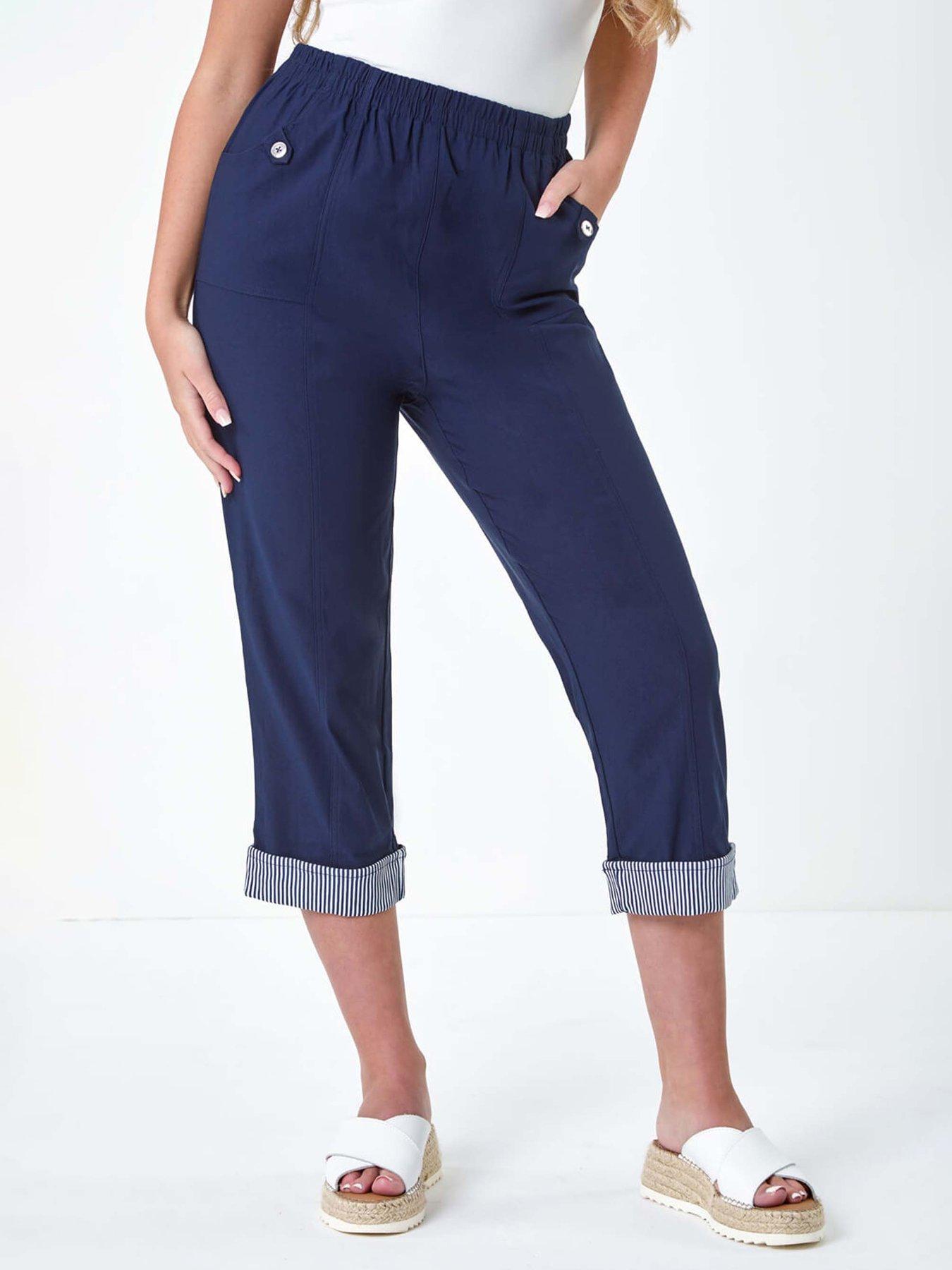 undefined Contrast Detail Cropped Stretch Trouser - Navy