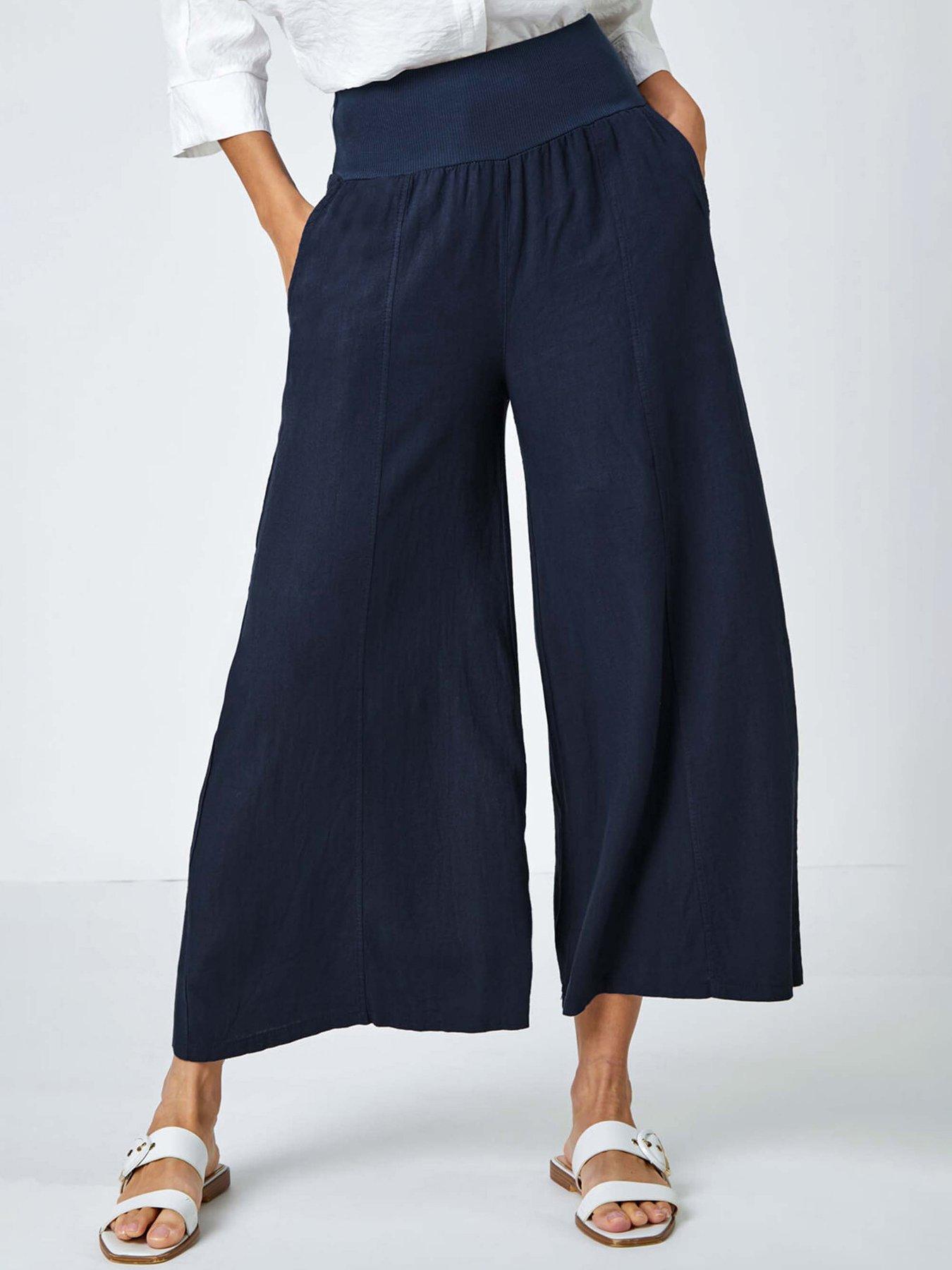 undefined Linen Blend Stretch Waist Culottes