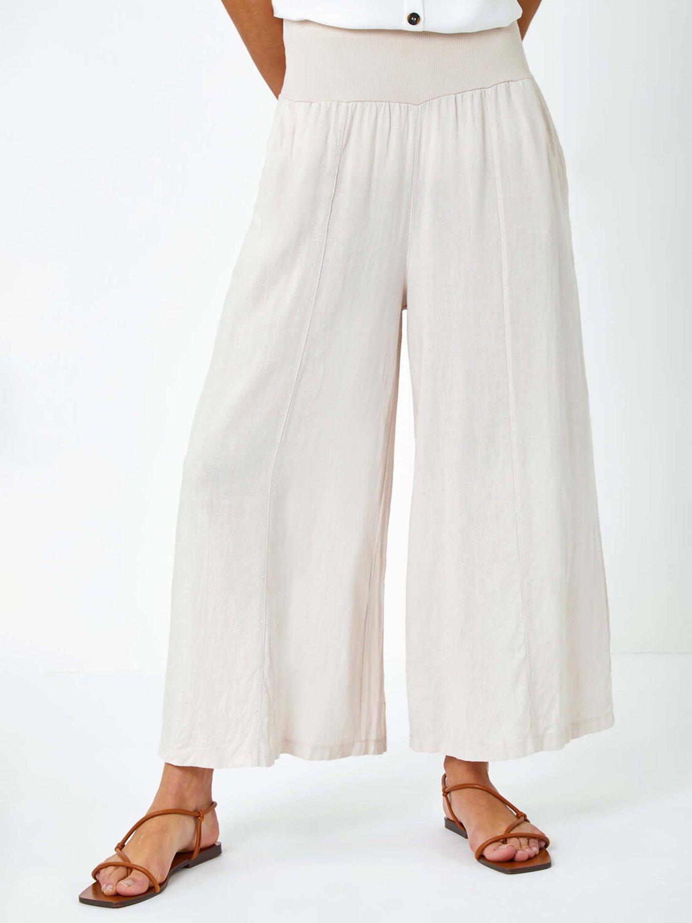 undefined Linen Blend Stretch Waist Culottes