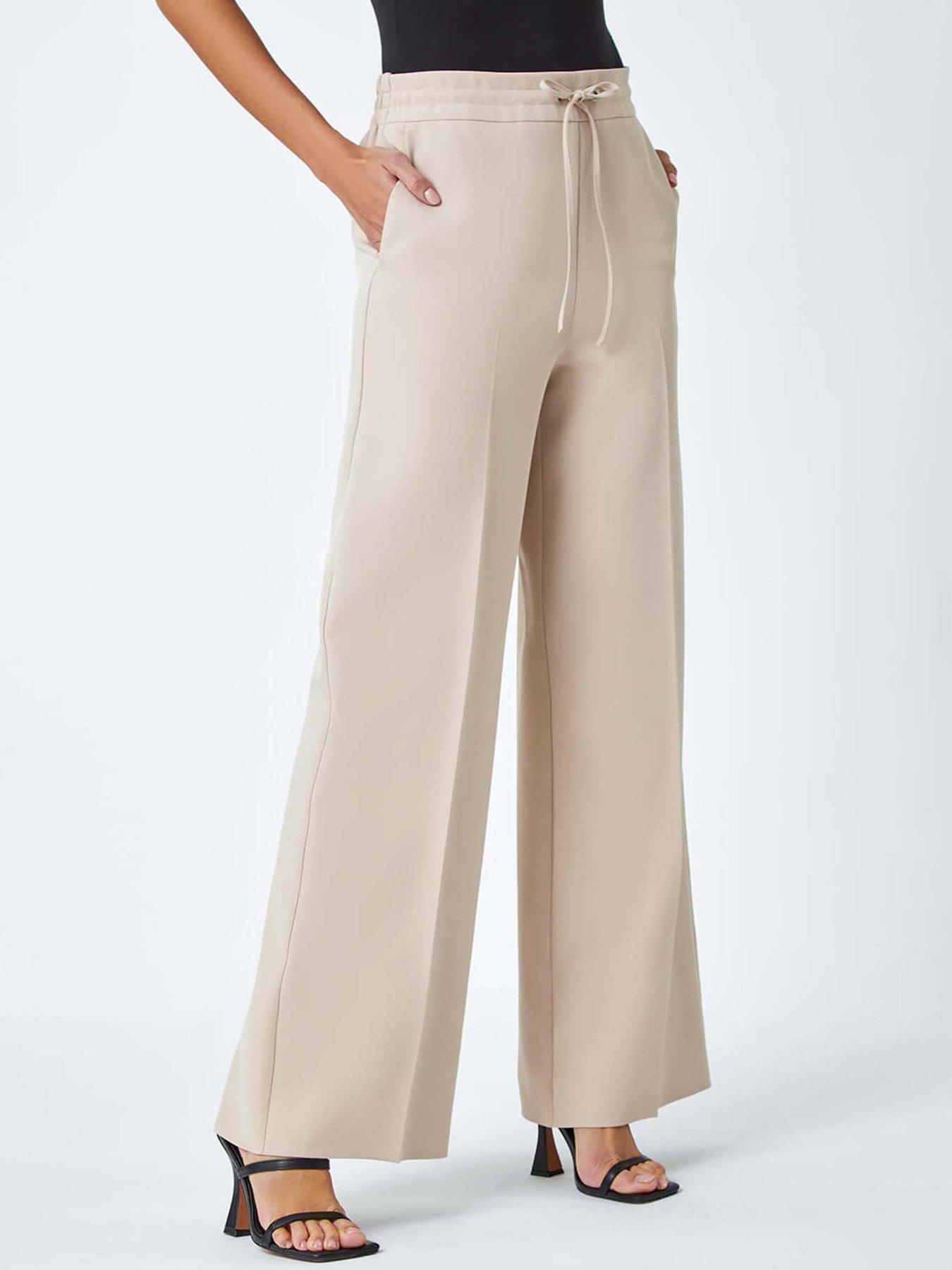 undefined Wide Leg Tie Front Stretch Trouser