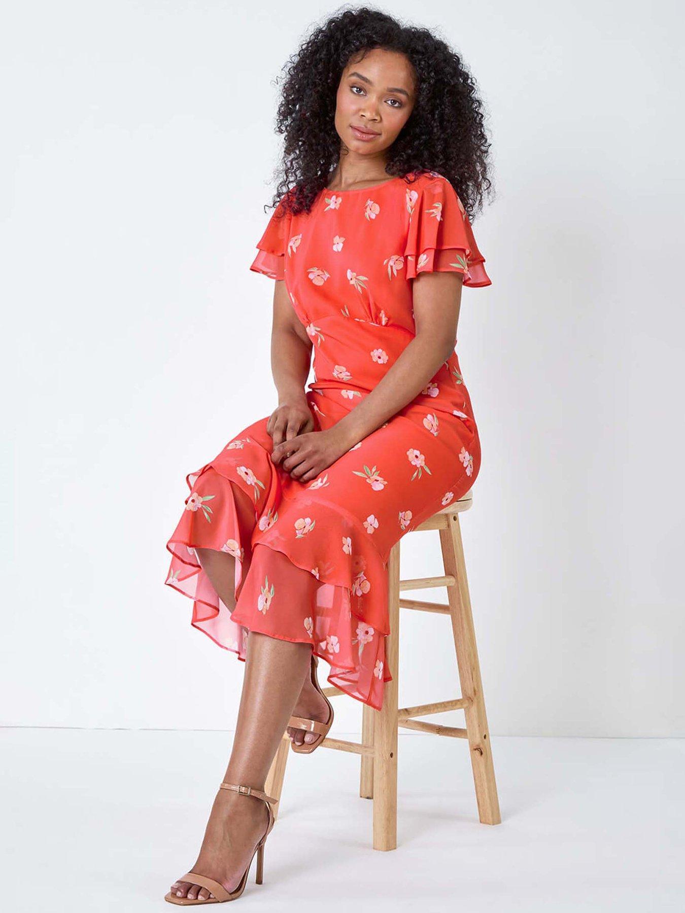 undefined Petite Floral Chiffon Frill Tiered Midi Dress