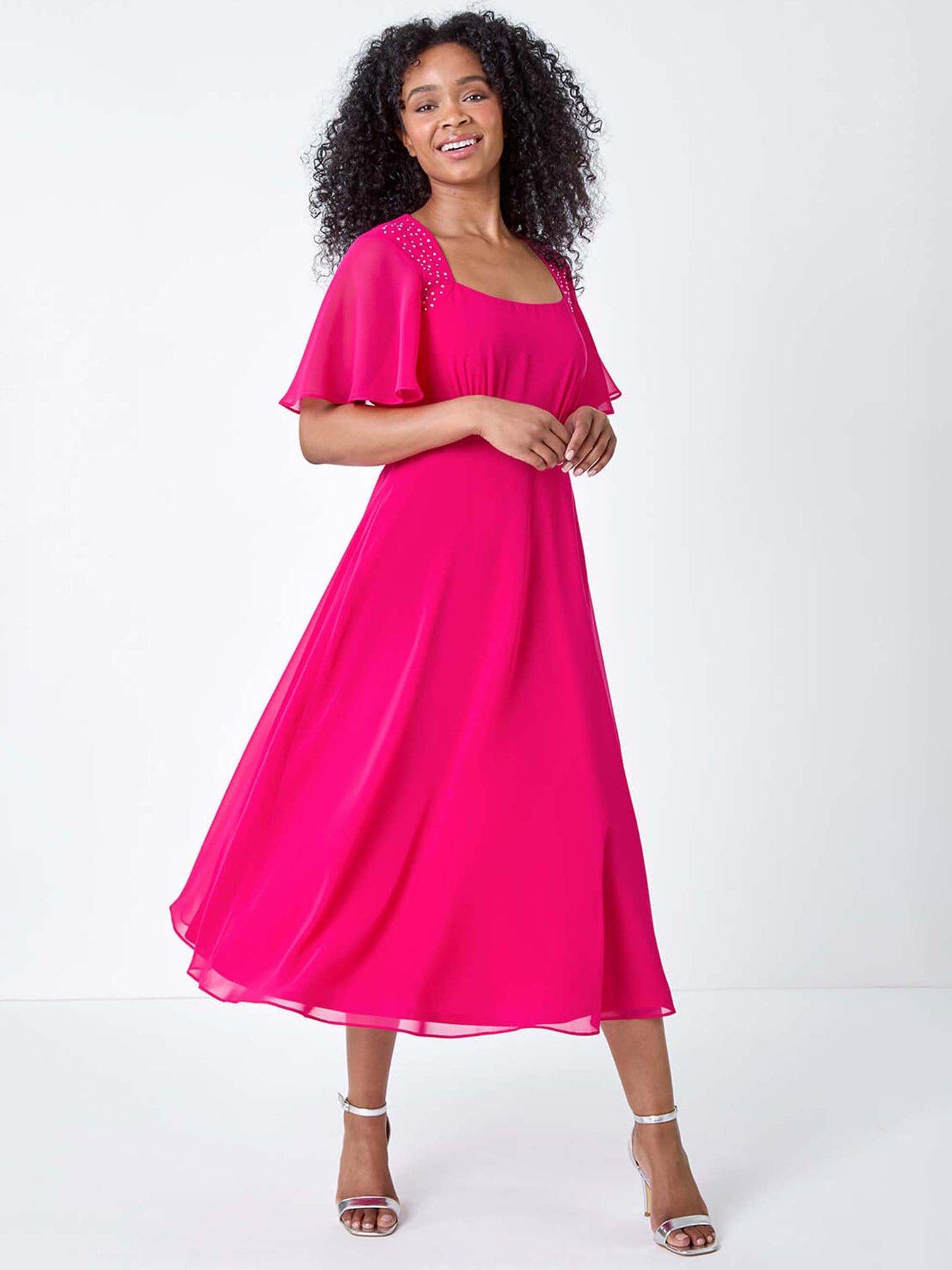 undefined Petite Shimmer Pleated Chiffon Midi Dress