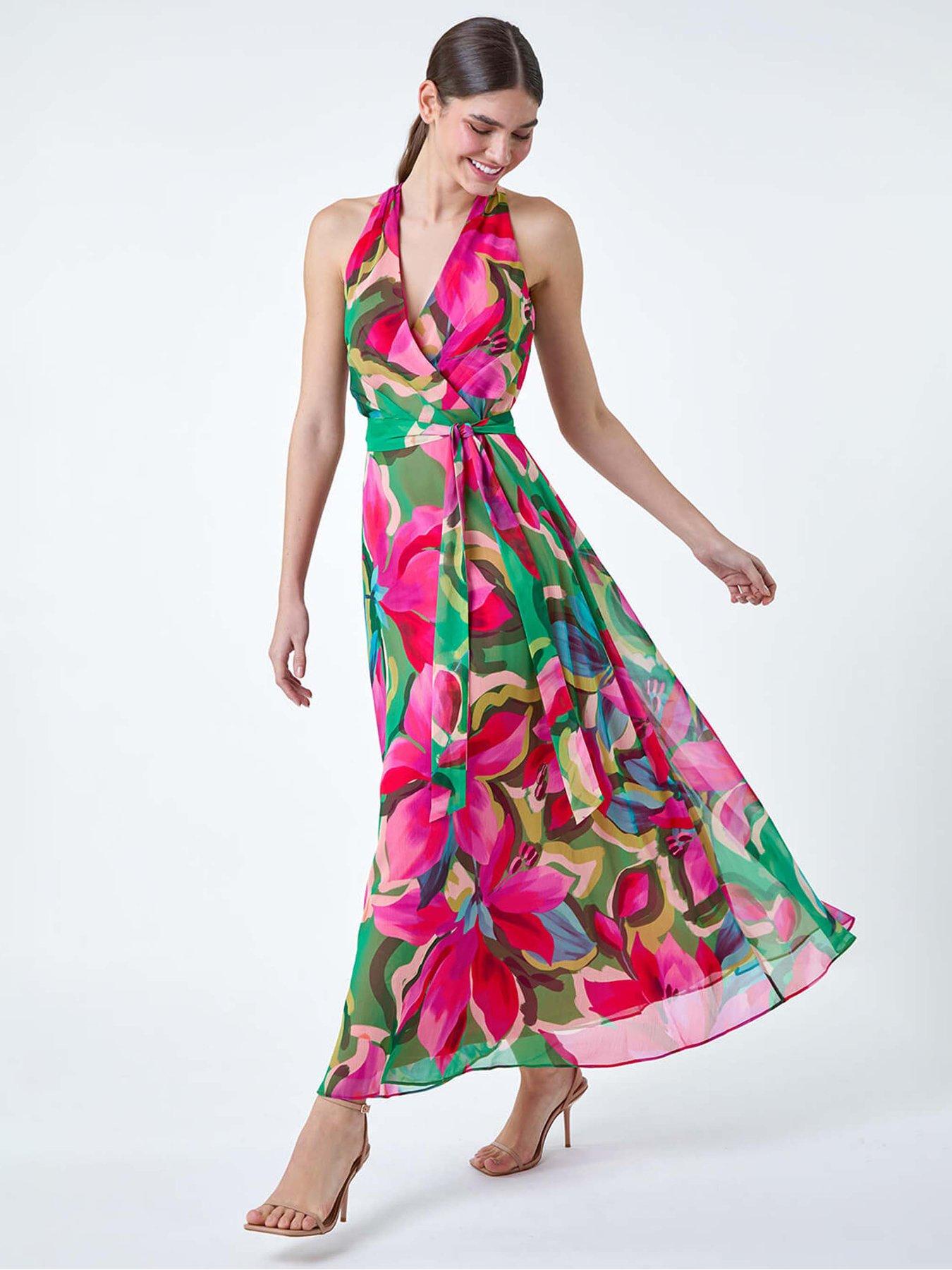 undefined Floral Print Halterneck Maxi Dress
