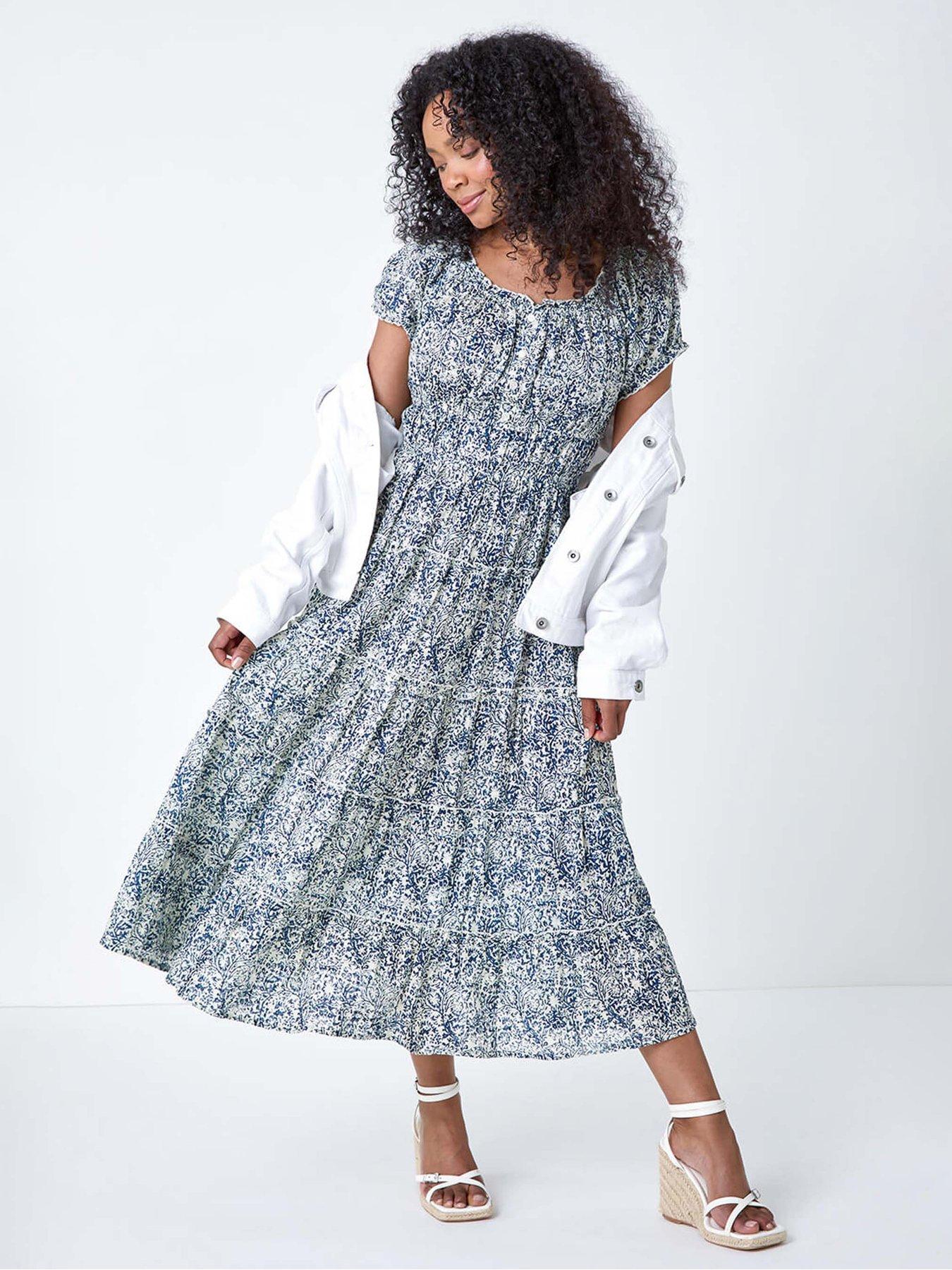 undefined Petite Abstract Puff Sleeve Cotton Dress