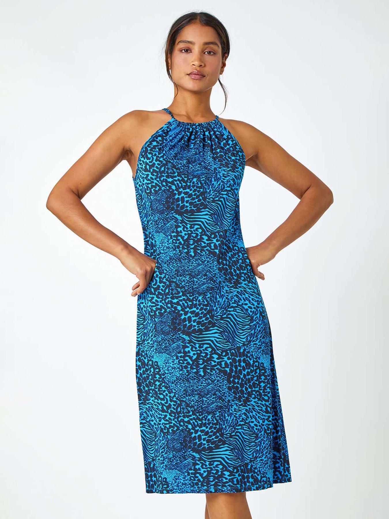  image of roman-animal-print-halter-neck-stretch-dress