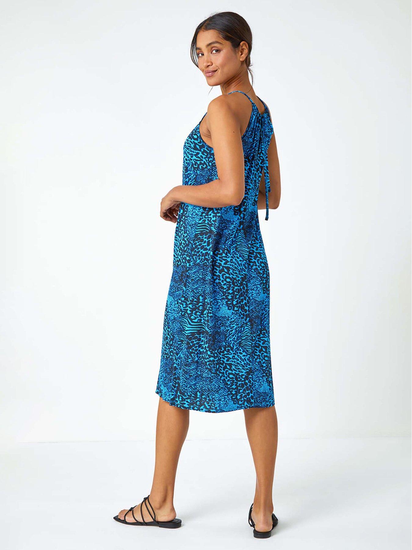  image of roman-animal-print-halter-neck-stretch-dress