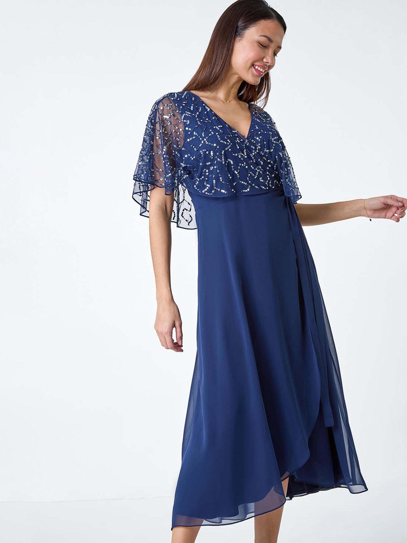 undefined Sequin Embellished Maxi Wrap Dress - Navy