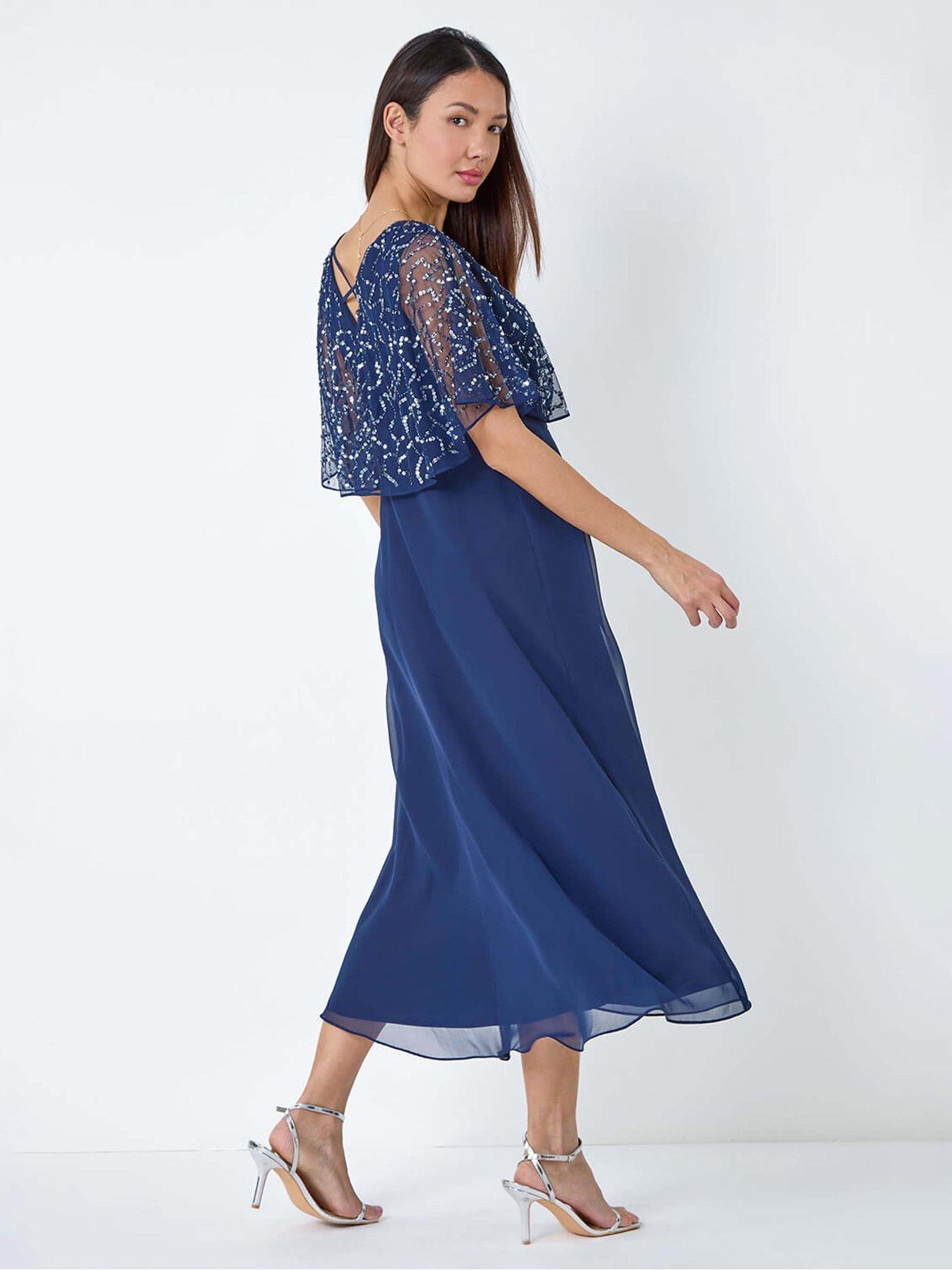Image 3 of 5 of Roman Sequin Embellished Maxi Wrap Dress - Navy