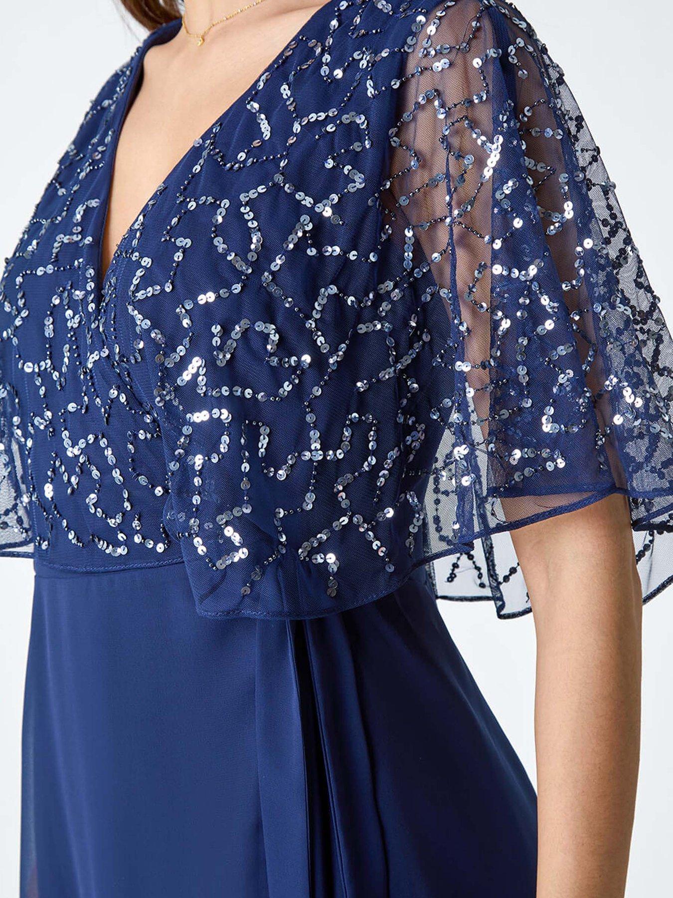Image 5 of 5 of Roman Sequin Embellished Maxi Wrap Dress - Navy