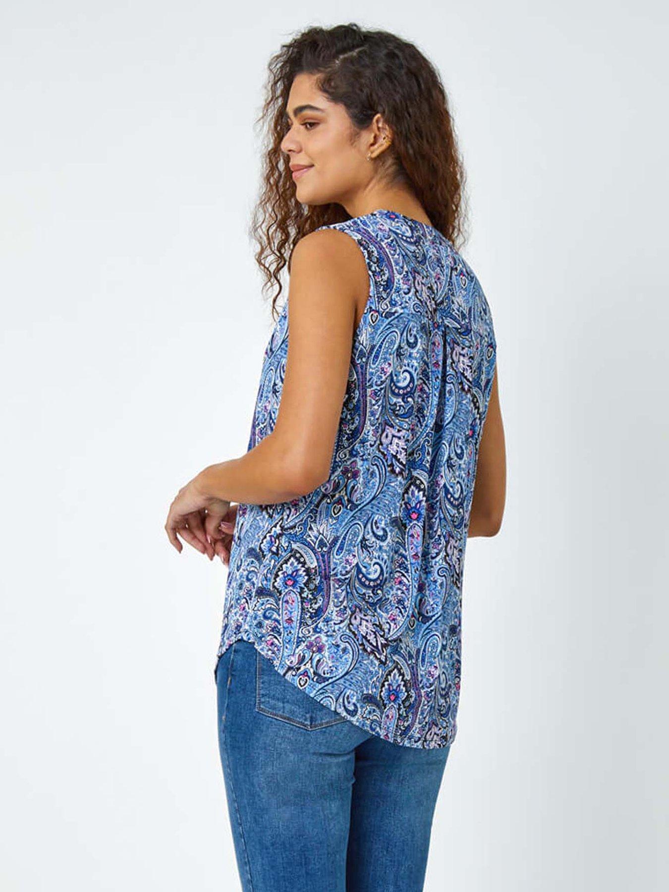  image of roman-paisley-print-sleeveless-stretch-top