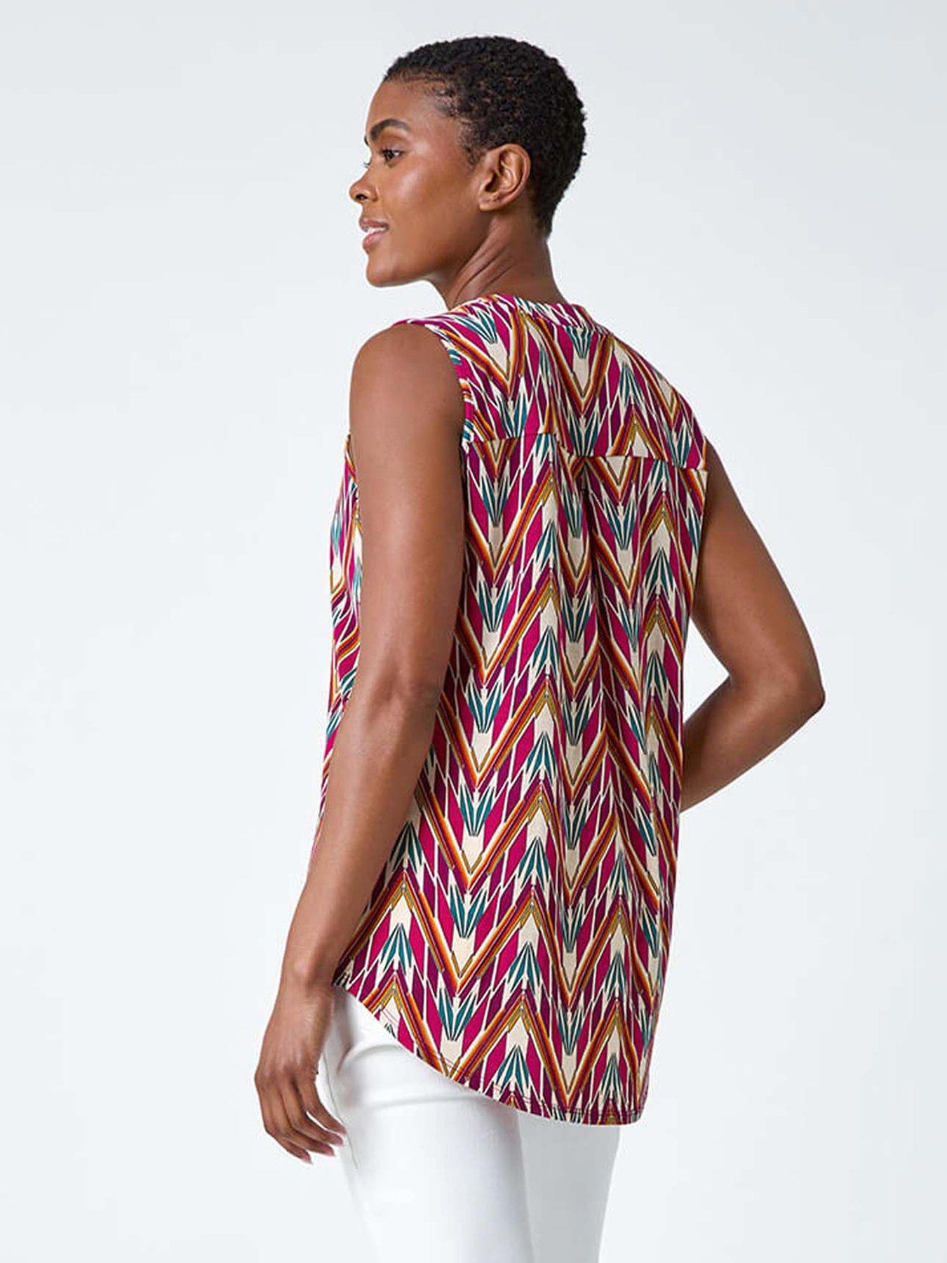 stillFront image of roman-sleeveless-v-neck-floral-button-detail-top