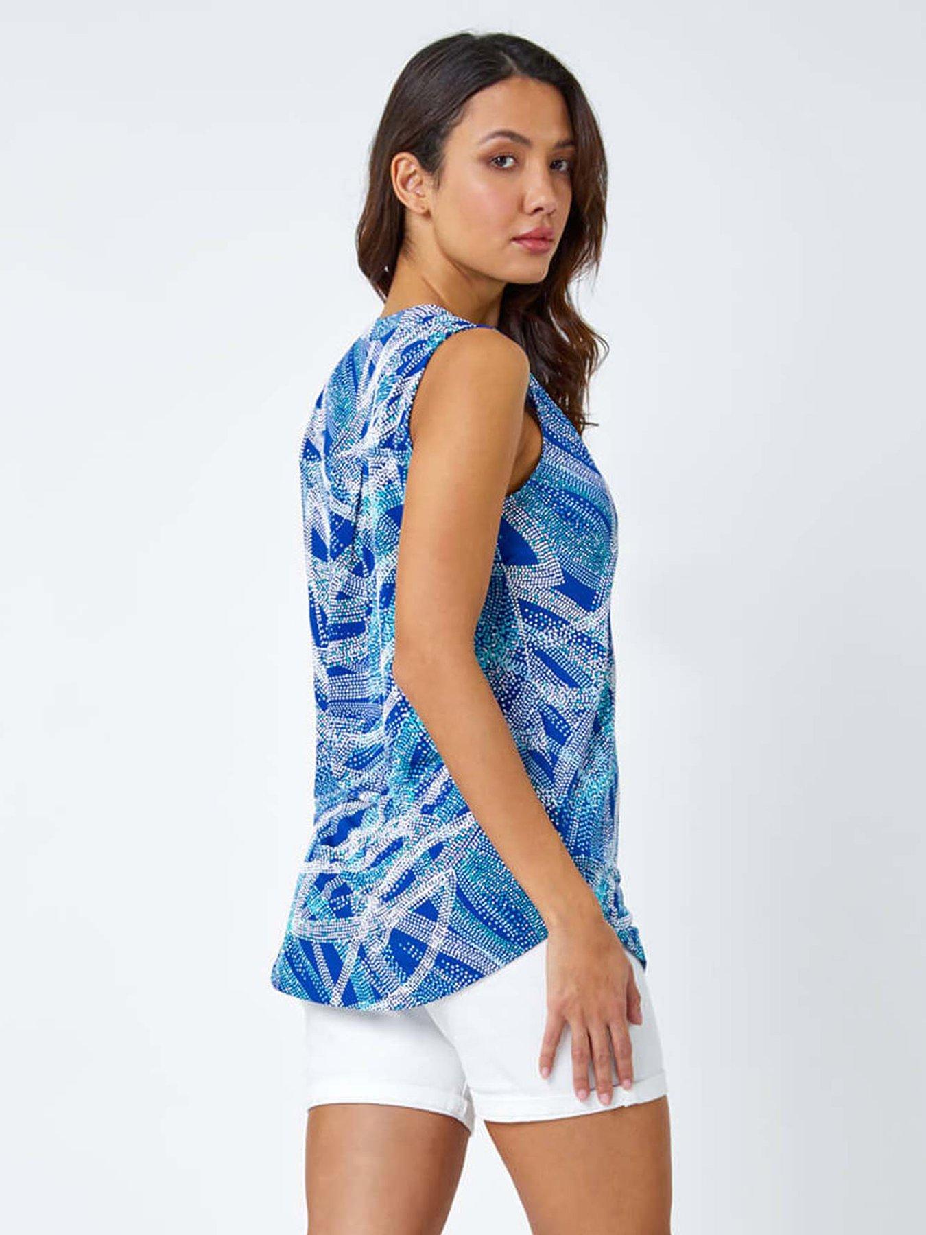 stillFront image of roman-textured-spot-print-sleeveless-v-neck-top