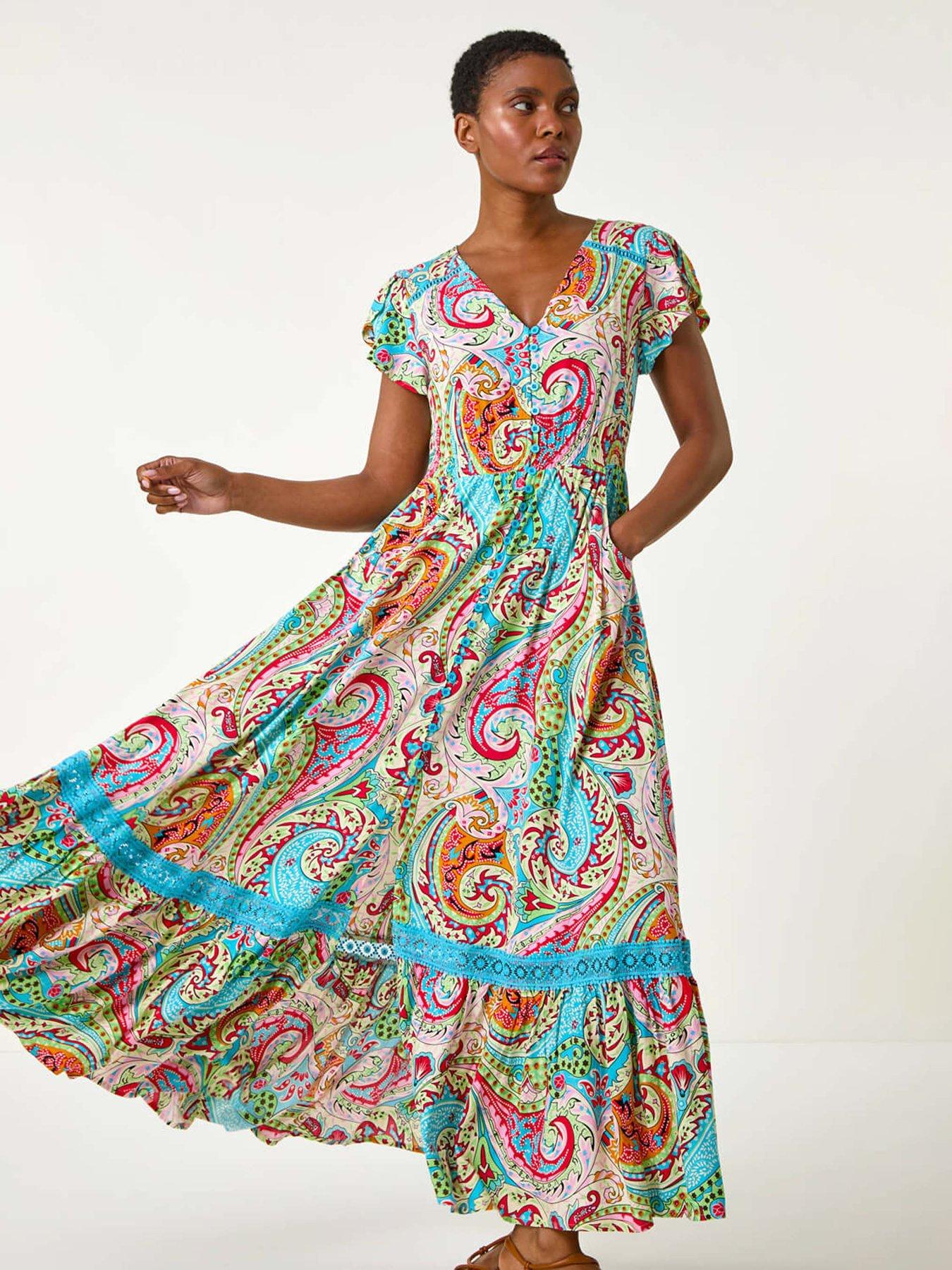 roman-paisley-print-shirred-waist-maxi-dress