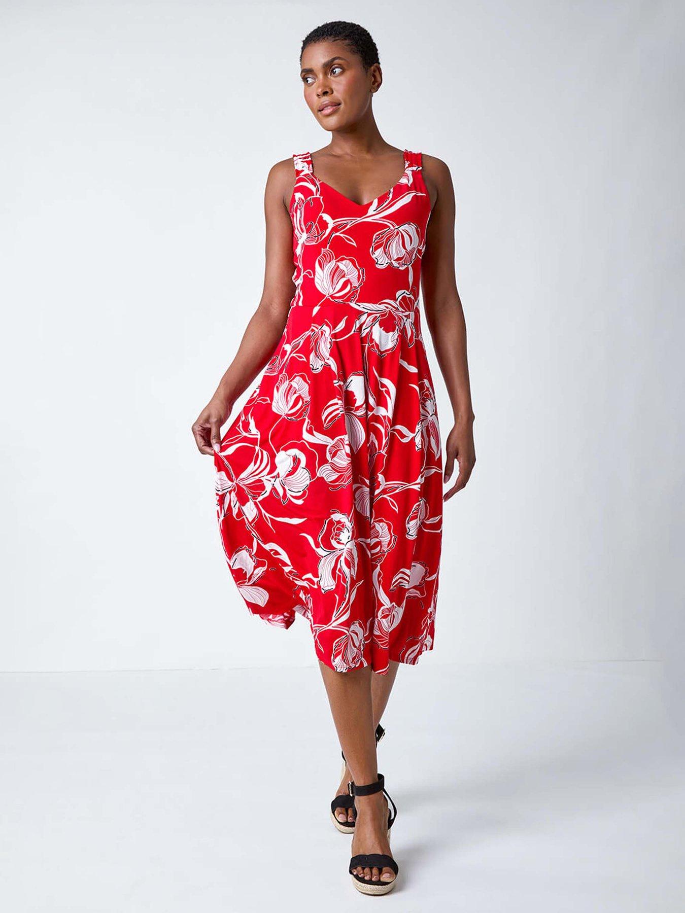 undefined Textured Floral Print Midi Stretch Dress