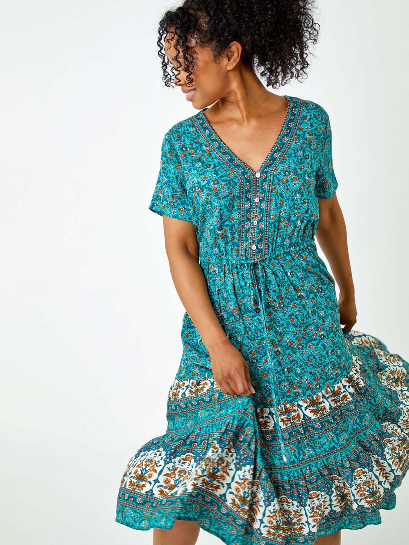  image of roman-petite-floral-border-print-midi-dress