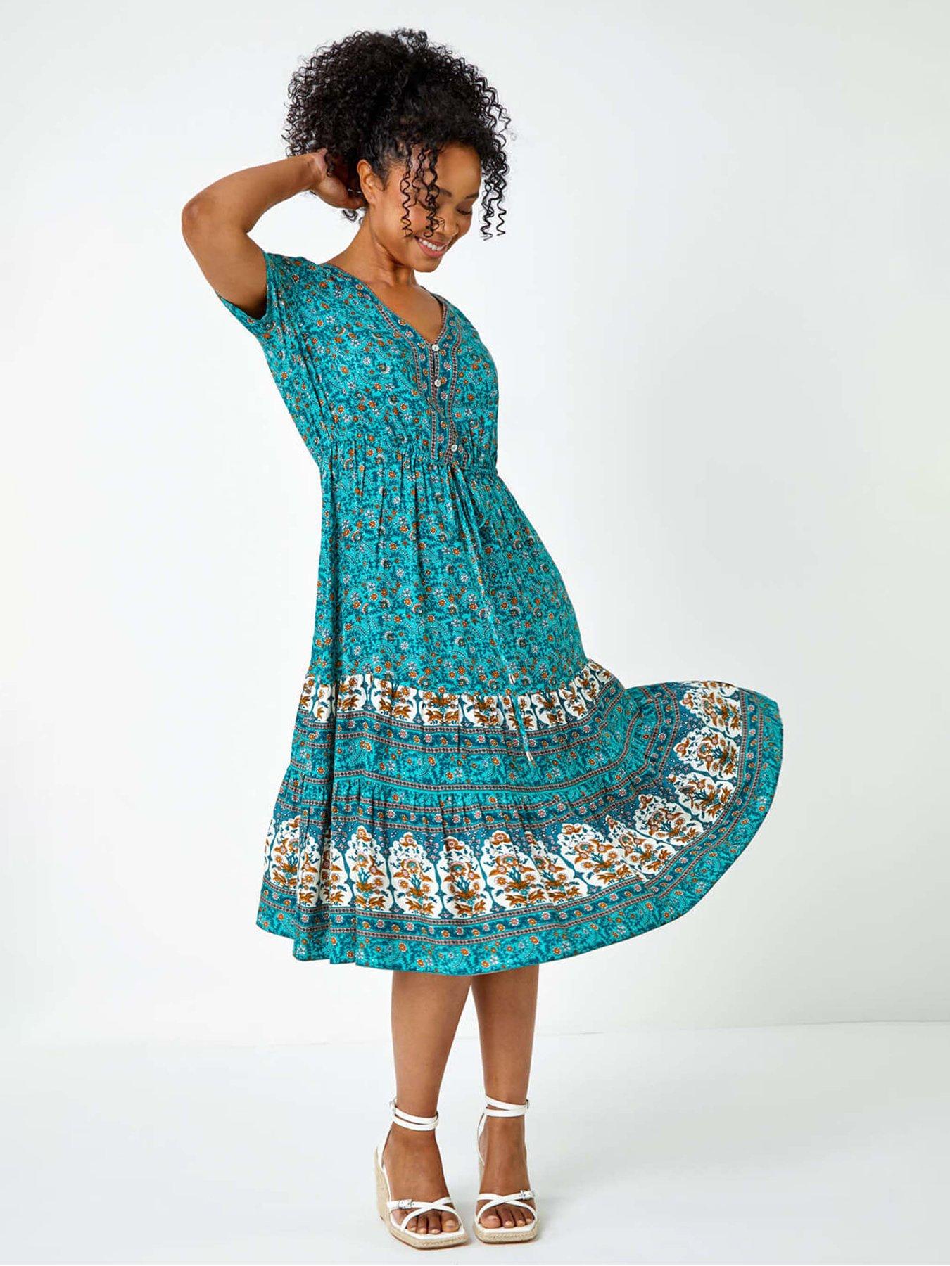  image of roman-petite-floral-border-print-midi-dress