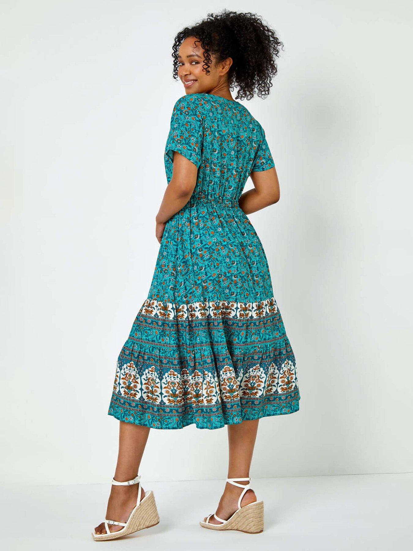  image of roman-petite-floral-border-print-midi-dress