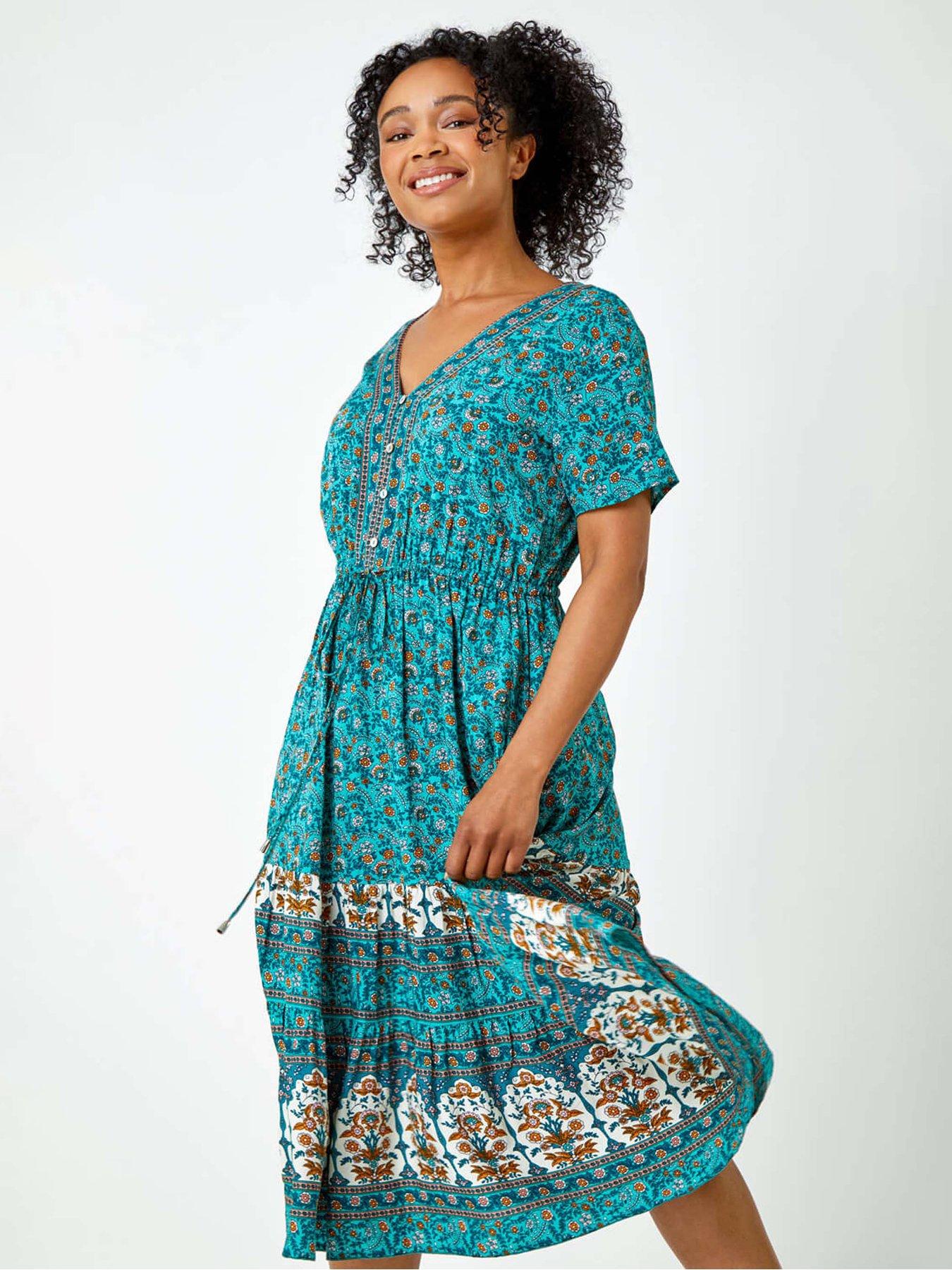  image of roman-petite-floral-border-print-midi-dress