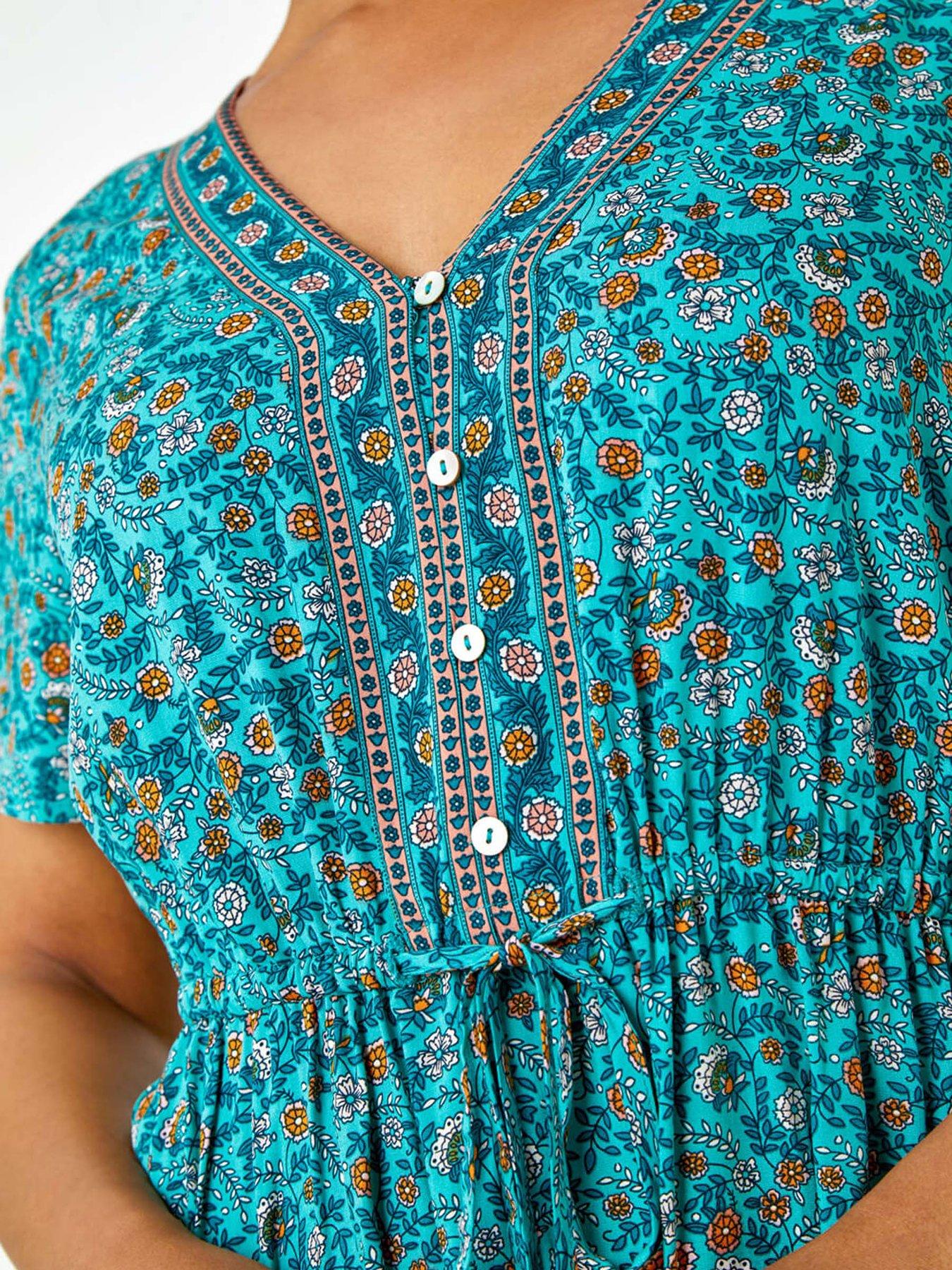  image of roman-petite-floral-border-print-midi-dress