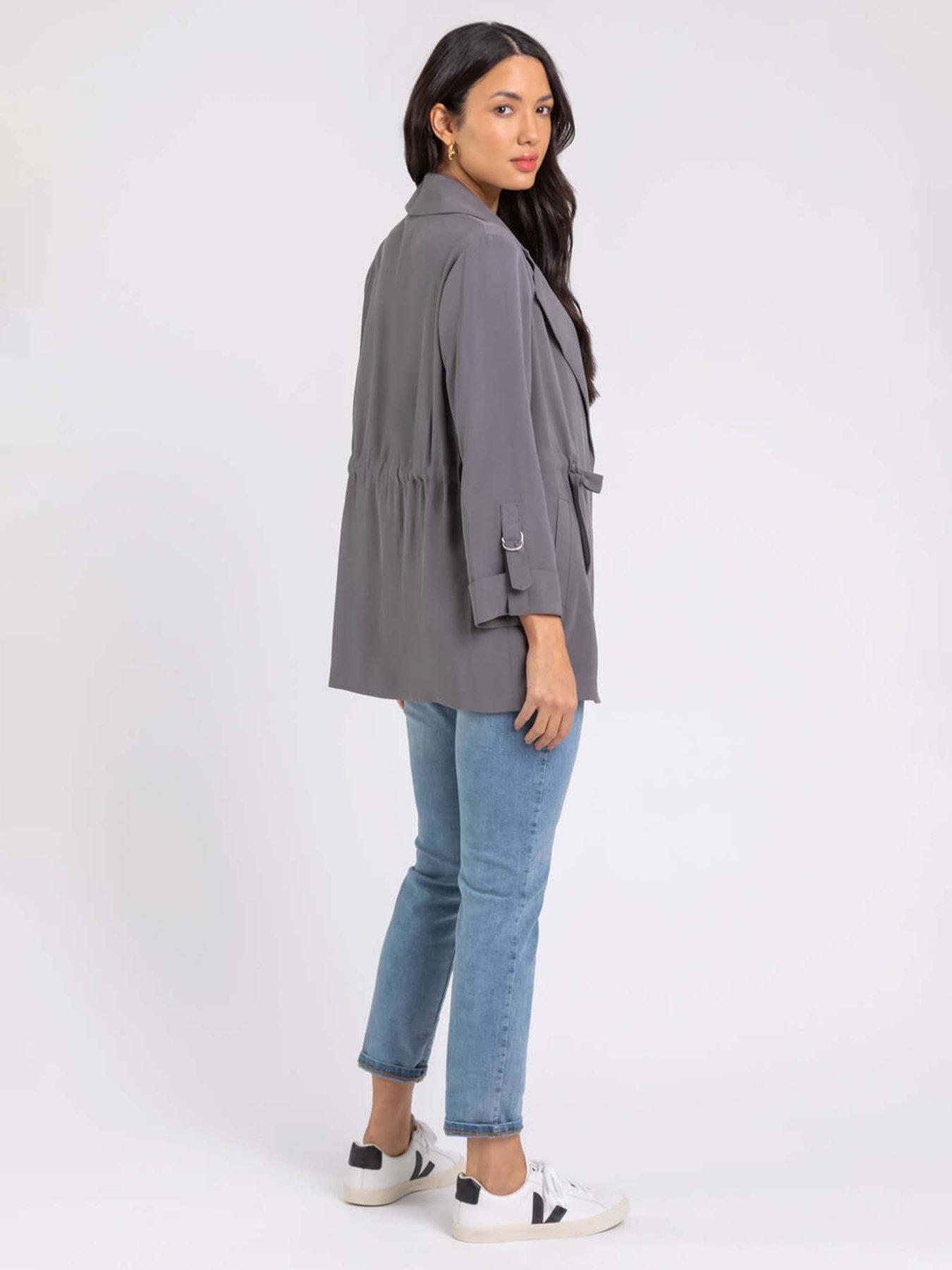 Image 2 of 5 of Roman Tie Waist Longline Jacket - Grey