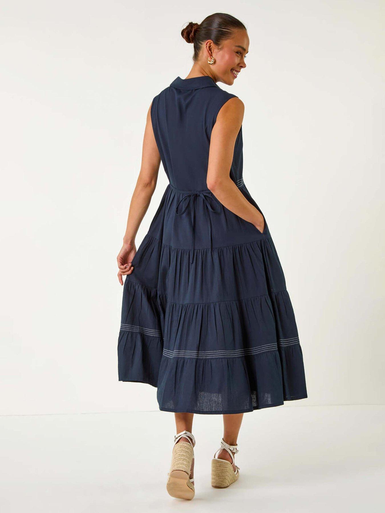 stillFront image of roman-petite-cotton-pocket-tiered-midi-dress