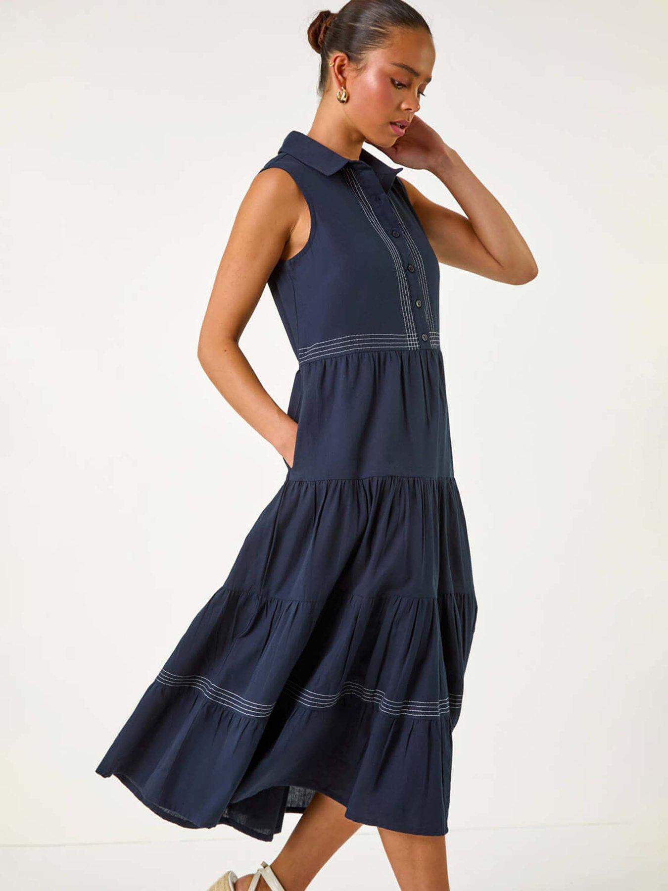  image of roman-petite-cotton-pocket-tiered-midi-dress