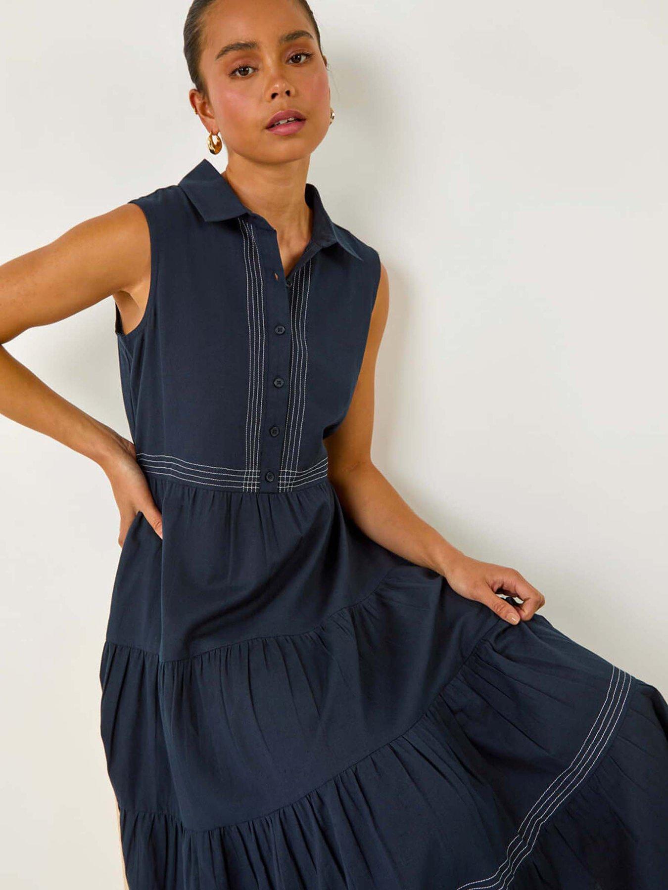  image of roman-petite-cotton-pocket-tiered-midi-dress