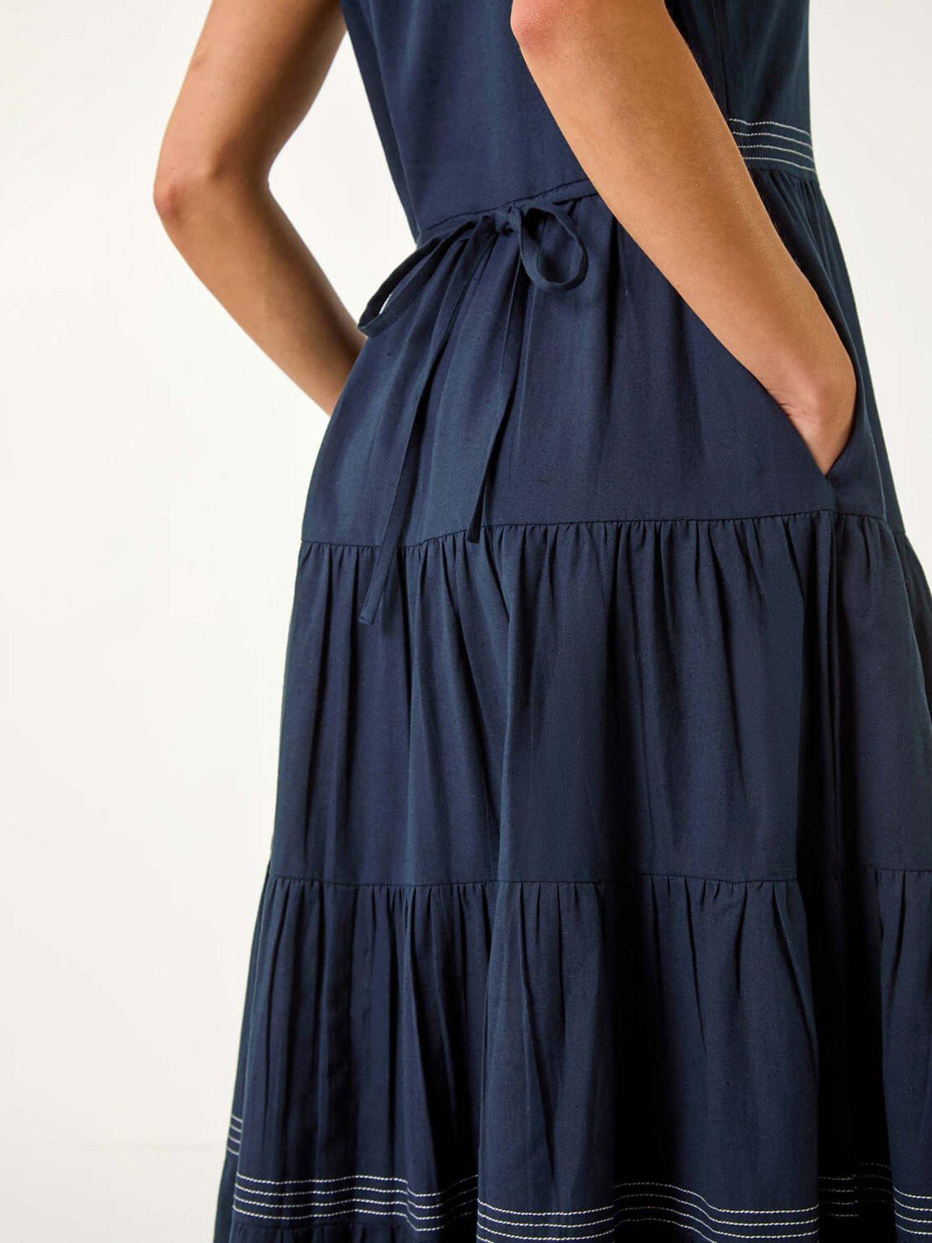  image of roman-petite-cotton-pocket-tiered-midi-dress