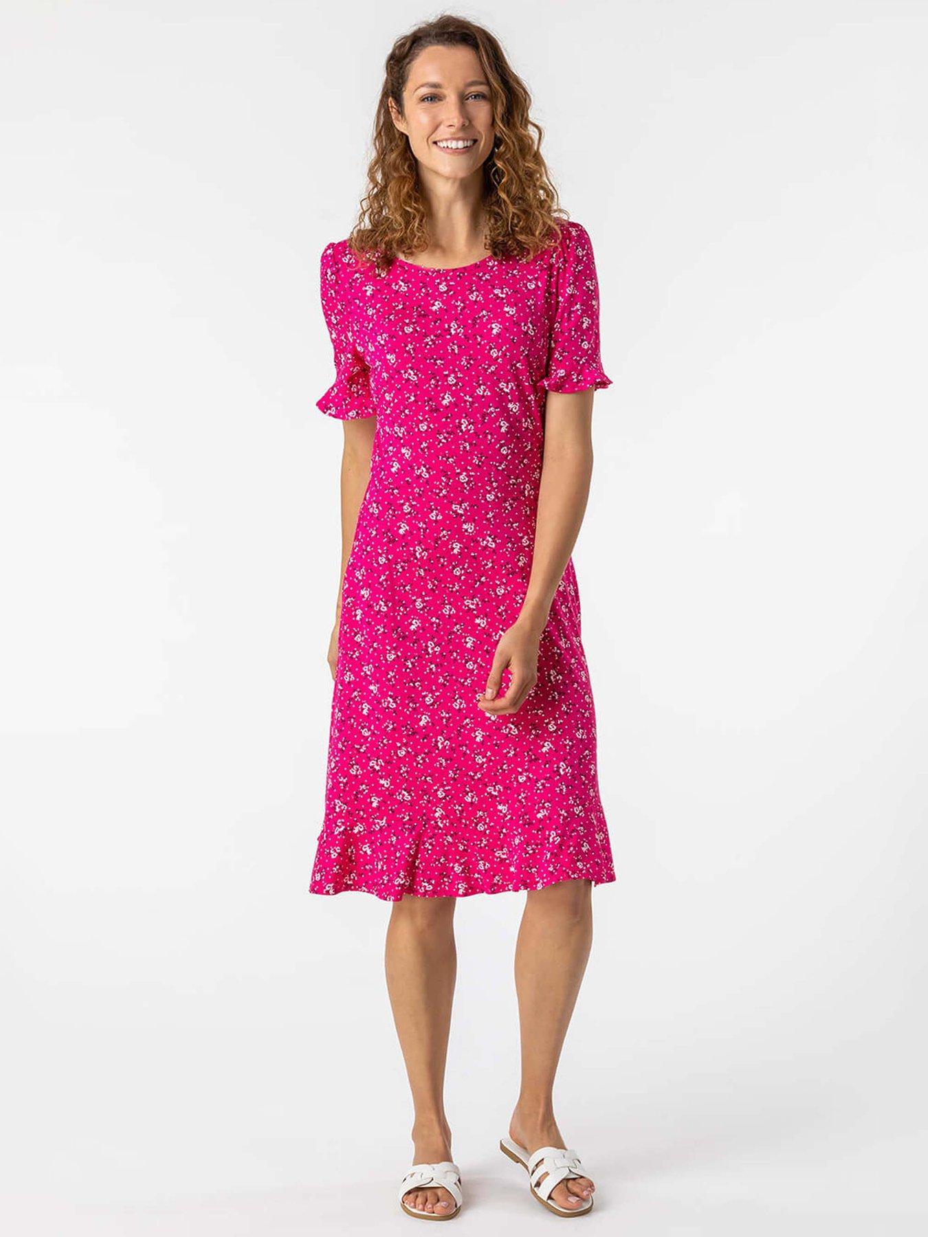undefined Floral Print Fluted Hem Shift Dress