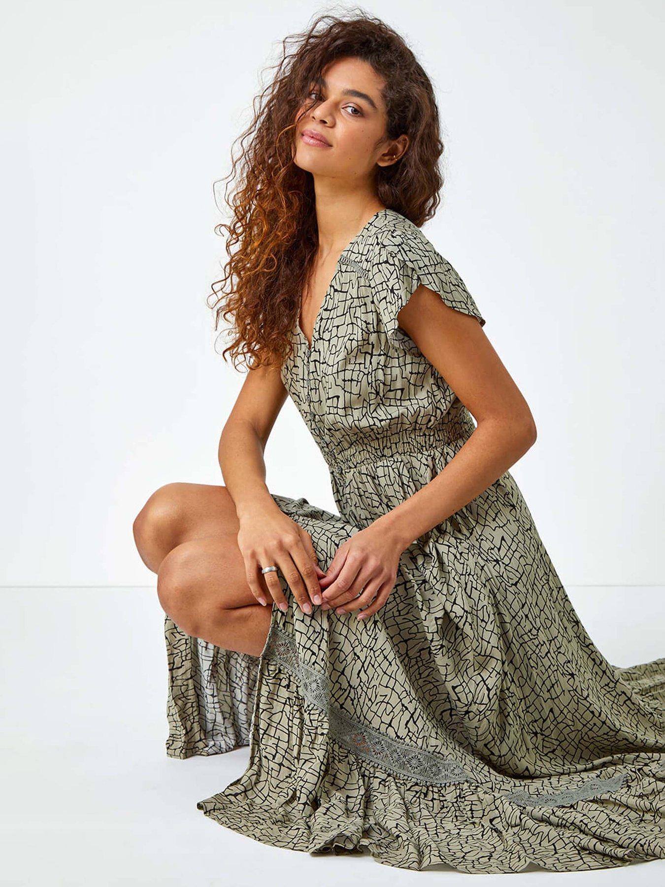 Image 1 of 5 of Roman Scribble Print Button Through Maxi Dress