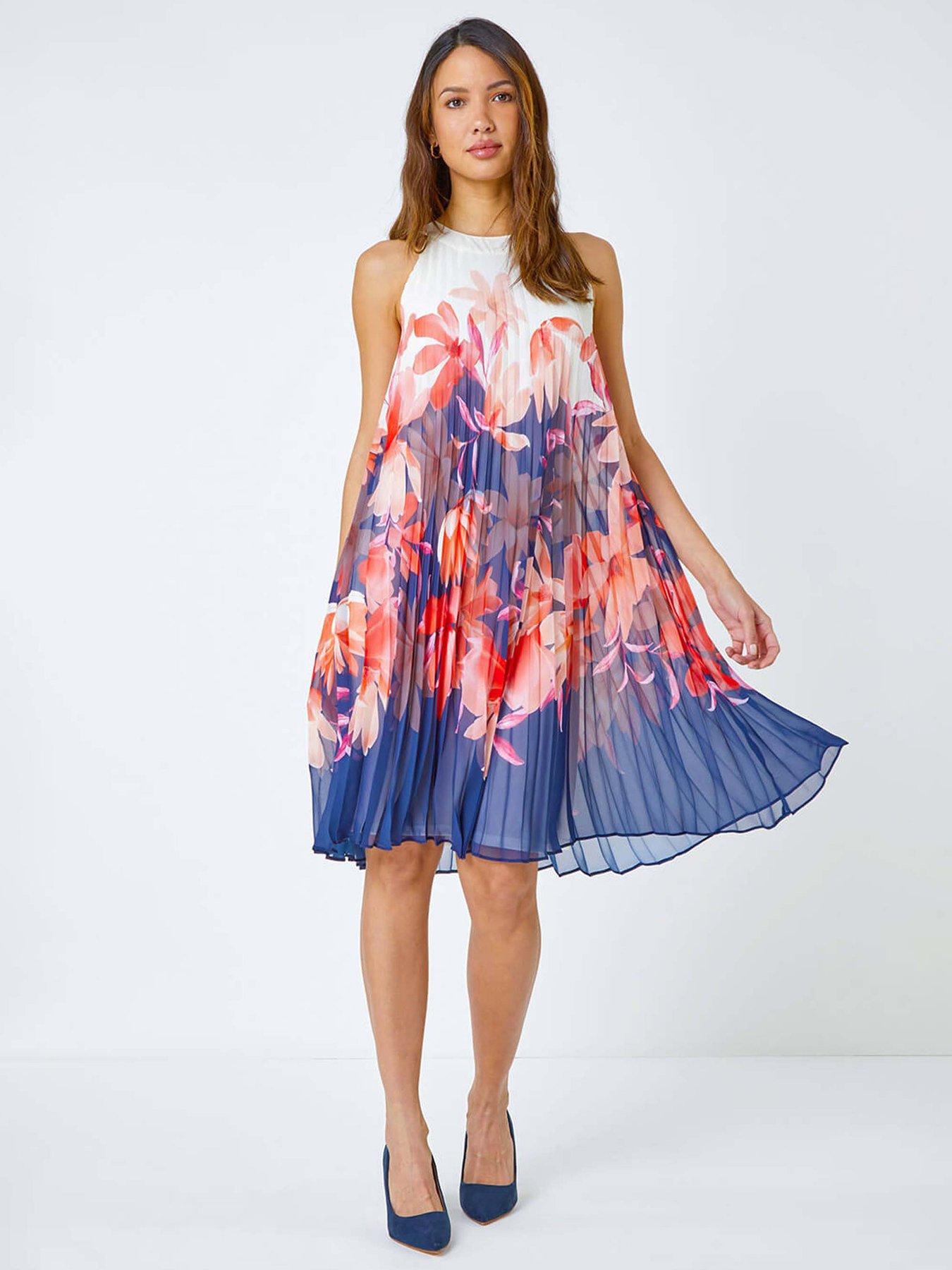 undefined Floral Print Pleated Swing Dress