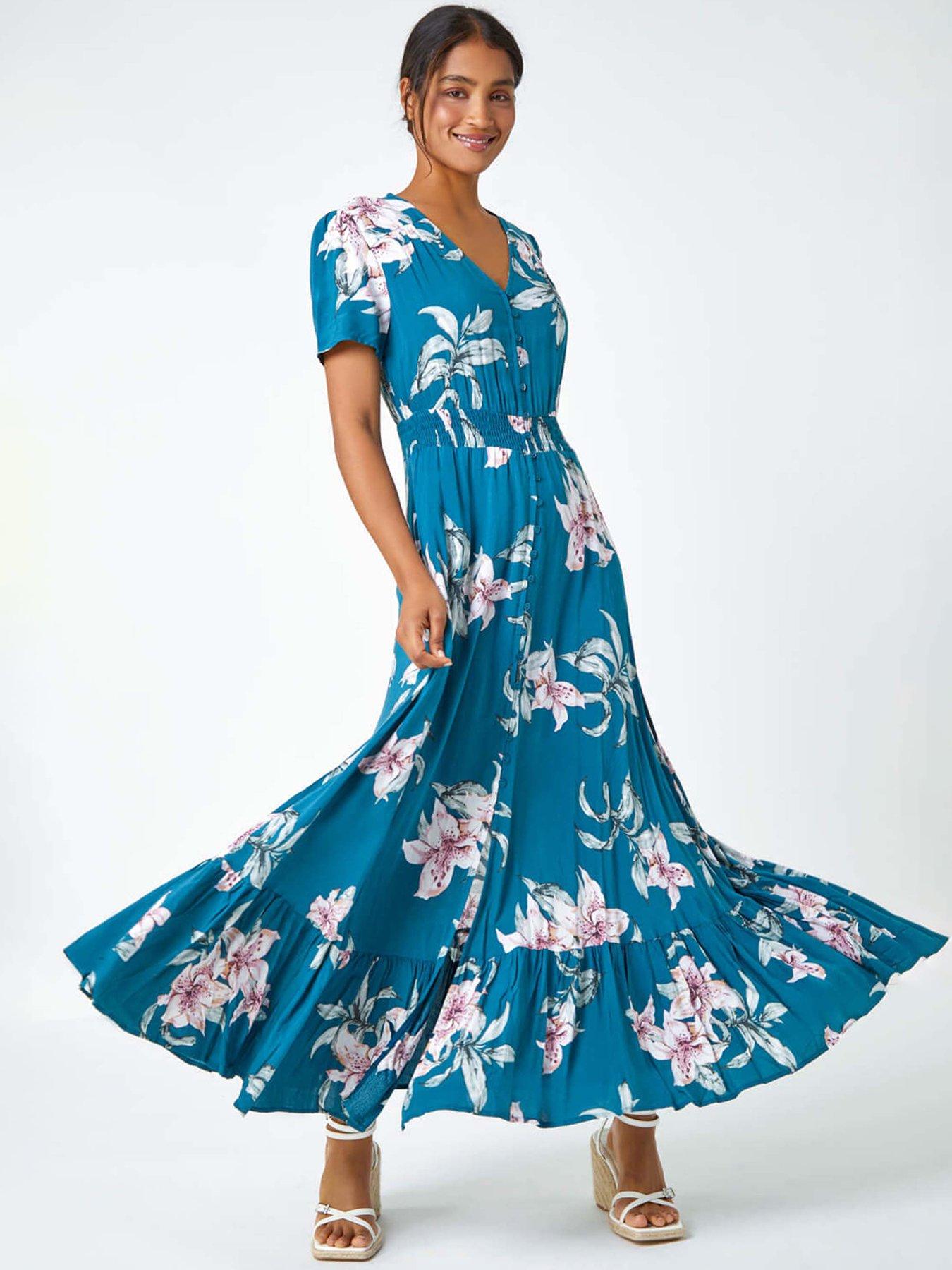 roman-floral-print-shirred-waist-maxi-dress