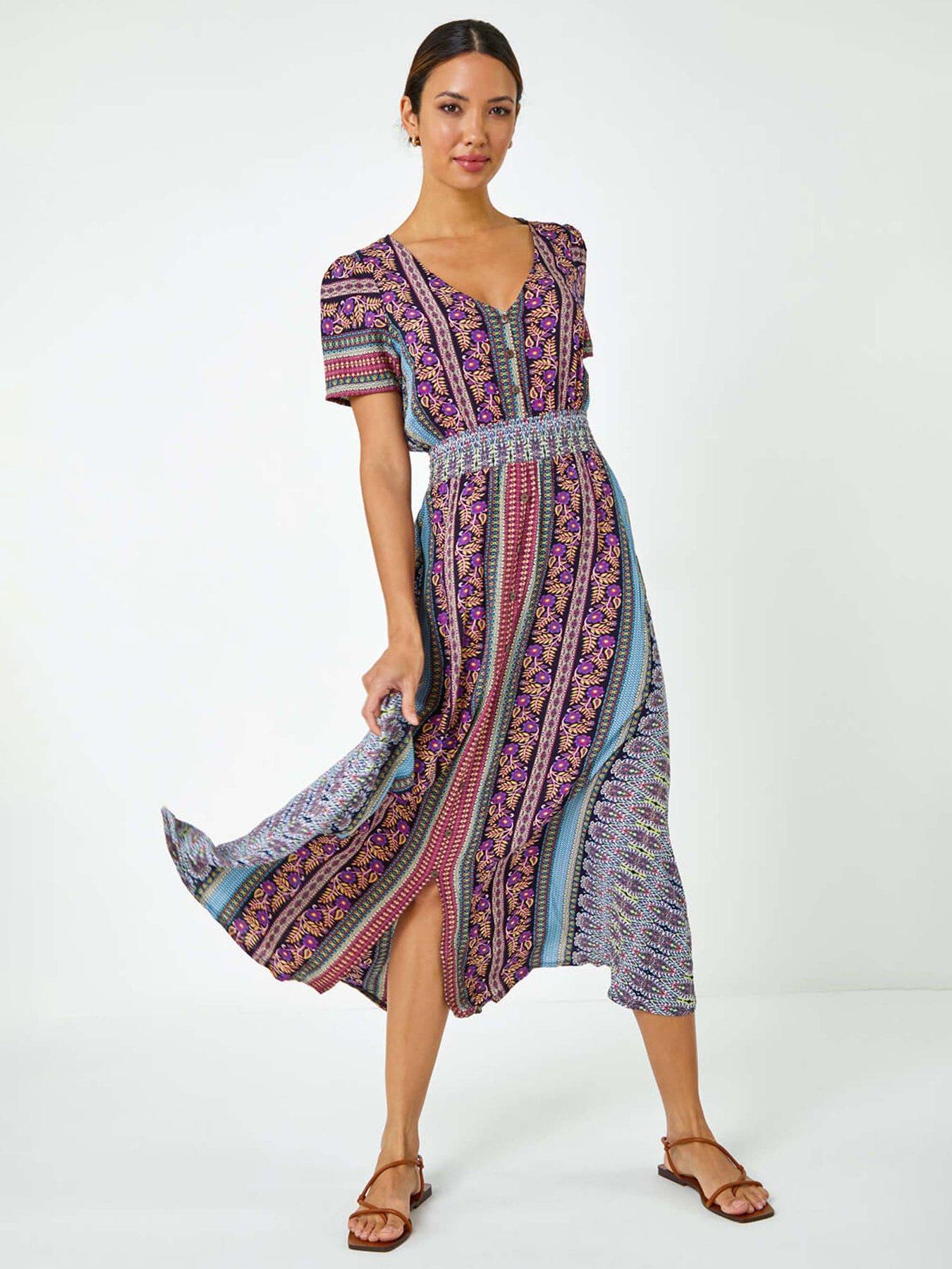 undefined Floral Print Fit And Flare Midi Dress