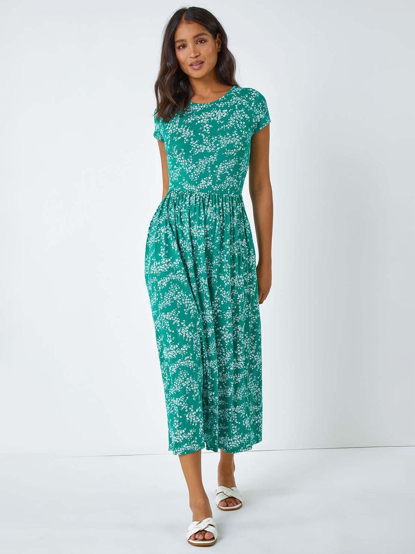  image of roman-ditsy-gathered-skirt-stretch-midi-dress